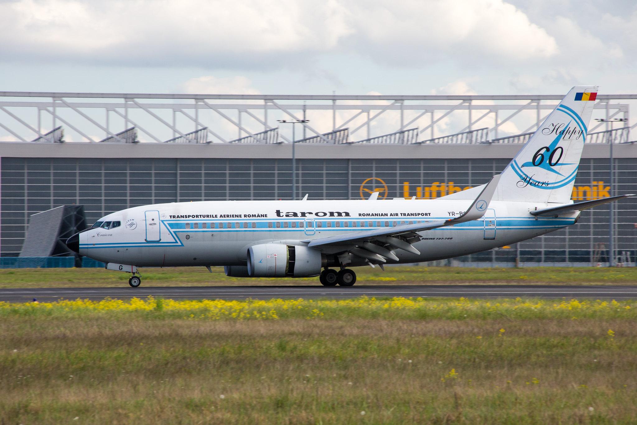 Frankfurt Airport: Tarom (RO / ROT) |  Livery: Happy 66 Years Livery |  Boeing 737-78J B737 | YR-BGG | MSN 28442