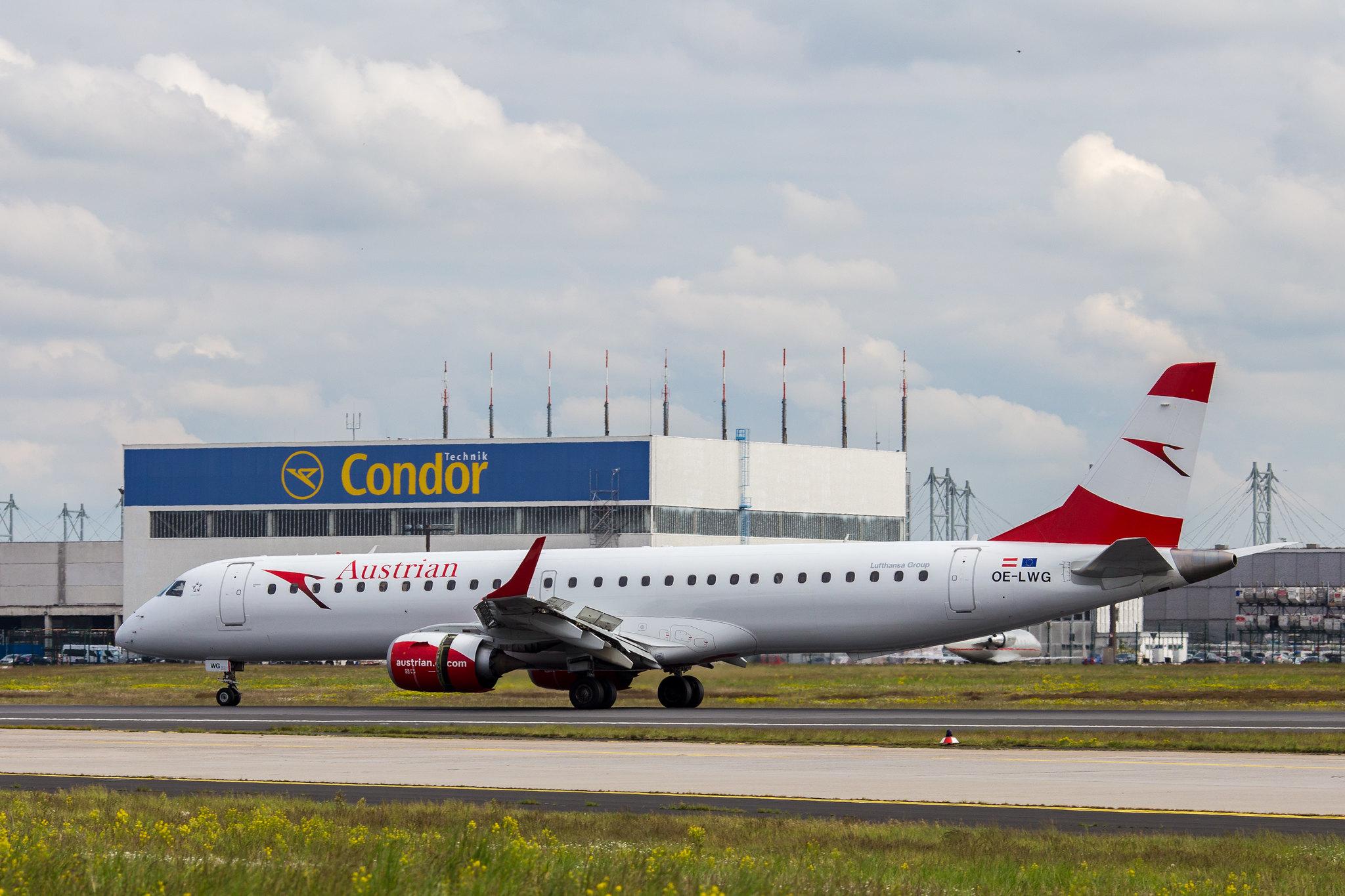 Frankfurt Airport: Austrian Airlines (OS / AUA) |  Embraer E195LR E195 | OE-LWG | MSN 19000464
