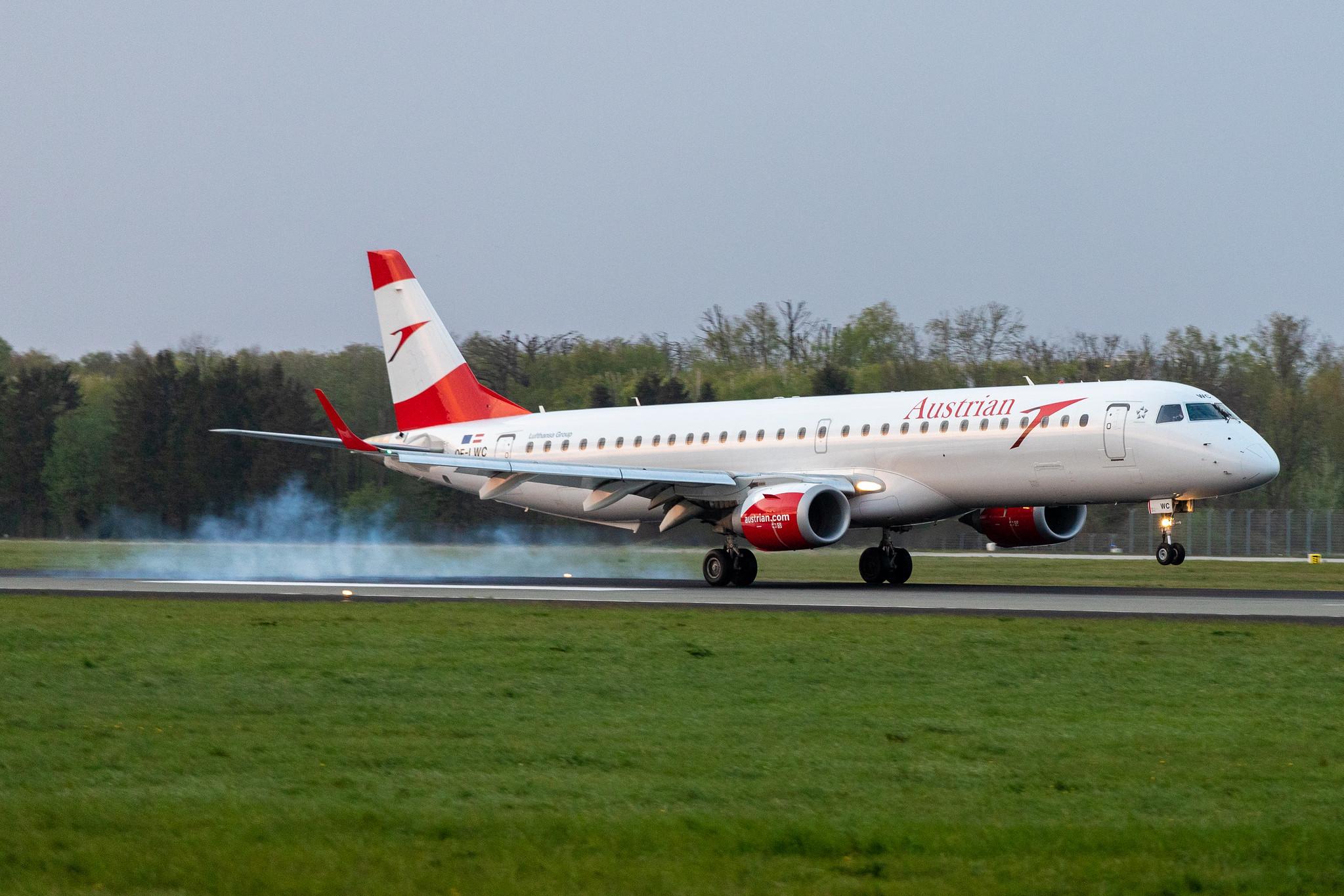 Hamburg Airport: Austrian Airlines (OS / AUA) |  Embraer E195LR E195 | OE-LWC | MSN 19000350