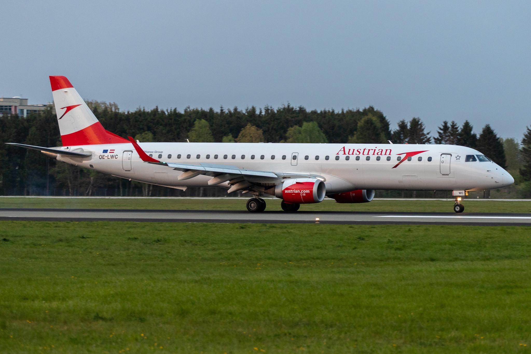 Hamburg Airport: Austrian Airlines (OS / AUA) |  Embraer E195LR E195 | OE-LWC | MSN 19000350