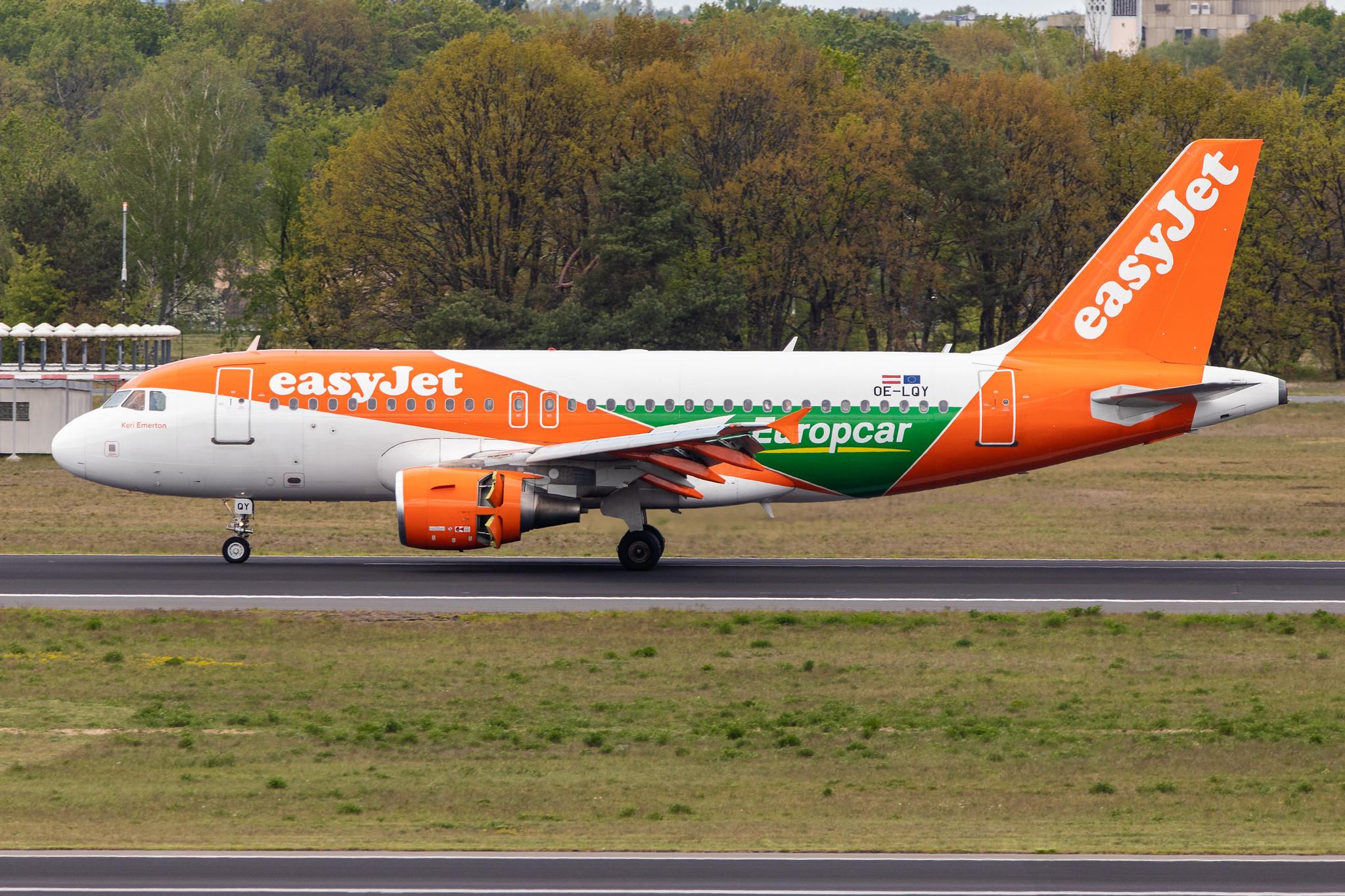 Flughafen Berlin Tegel (TXL): easyJet (U2 / EZY) |  Livery: Europcar Livery | Operator: easyJet Europe |  Airbus A319-111 A319 | OE-LQY | MSN 3683