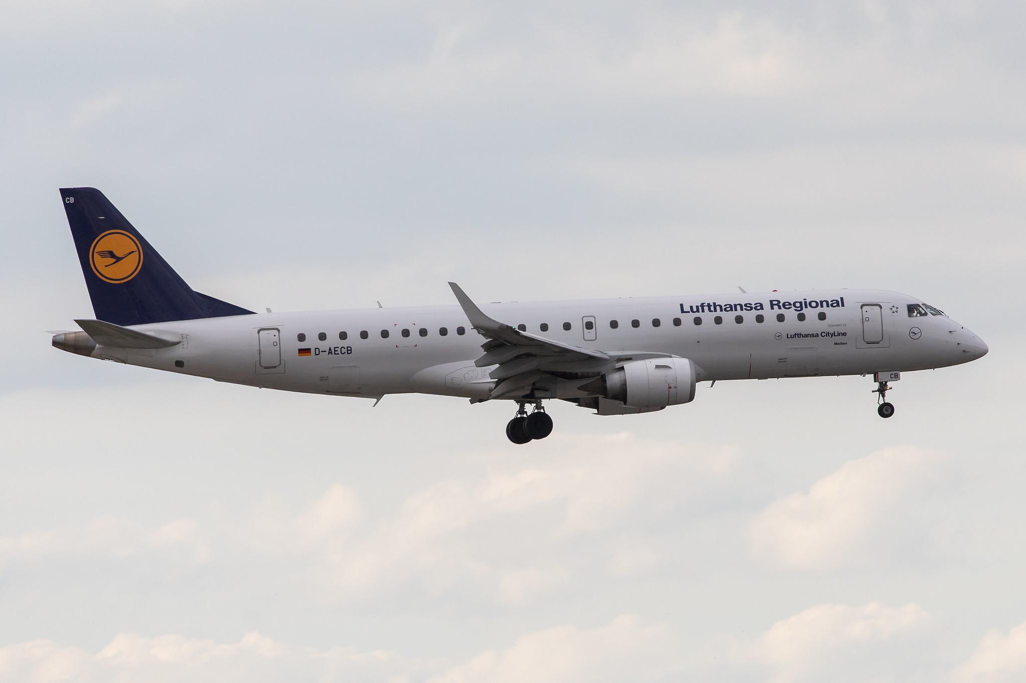 Düsseldorf Airport: Lufthansa (LH / DLH) | Operator: Lufthansa CityLine |  Embraer ERJ-190LR E190 | D-AECB | MSN 19000332