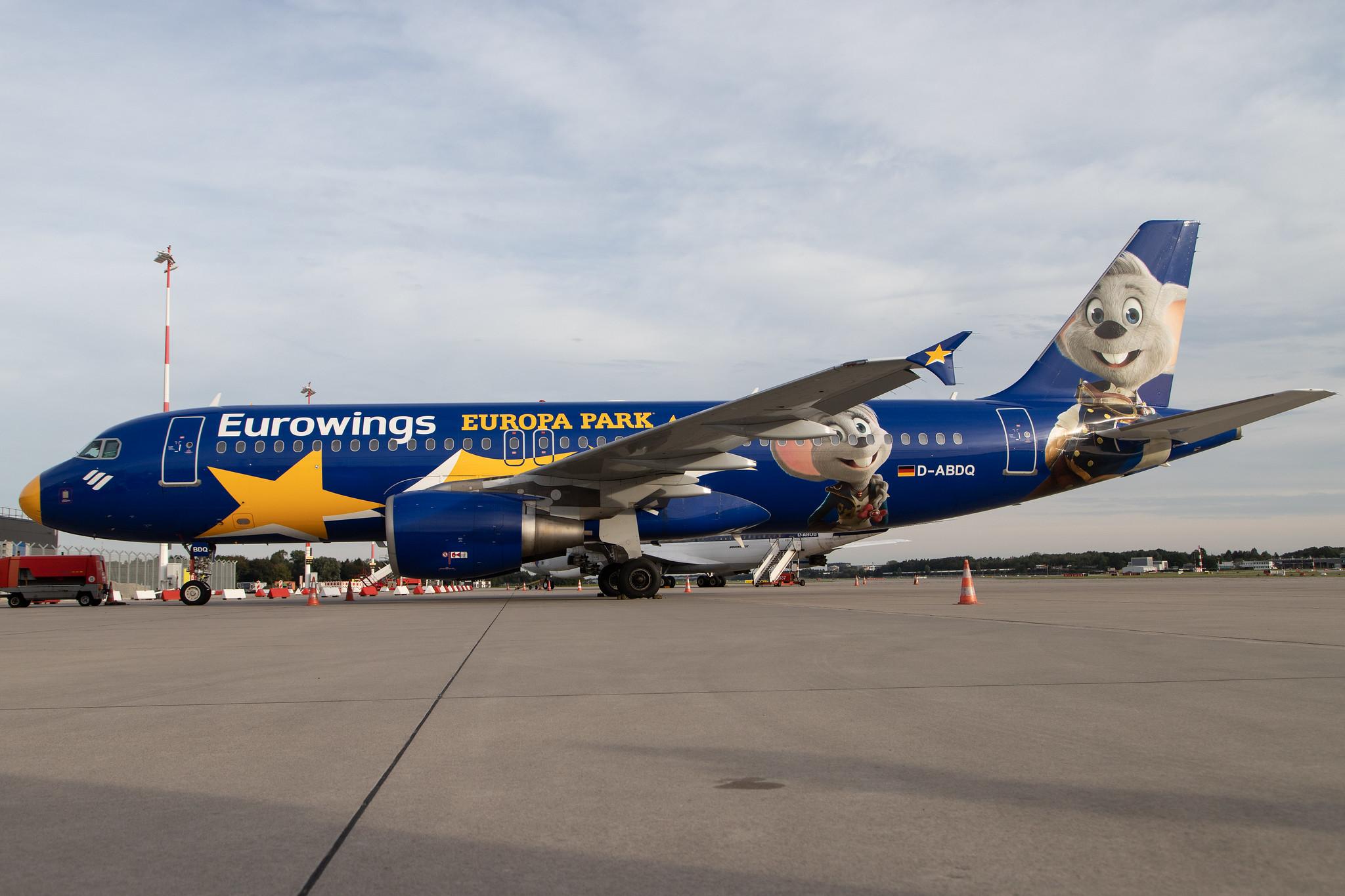 Hamburg Airport: Eurowings (EW / EWG) |  Livery: Europa Park Livery |  Airbus A320-214 A320 | D-ABDQ | MSN 3121