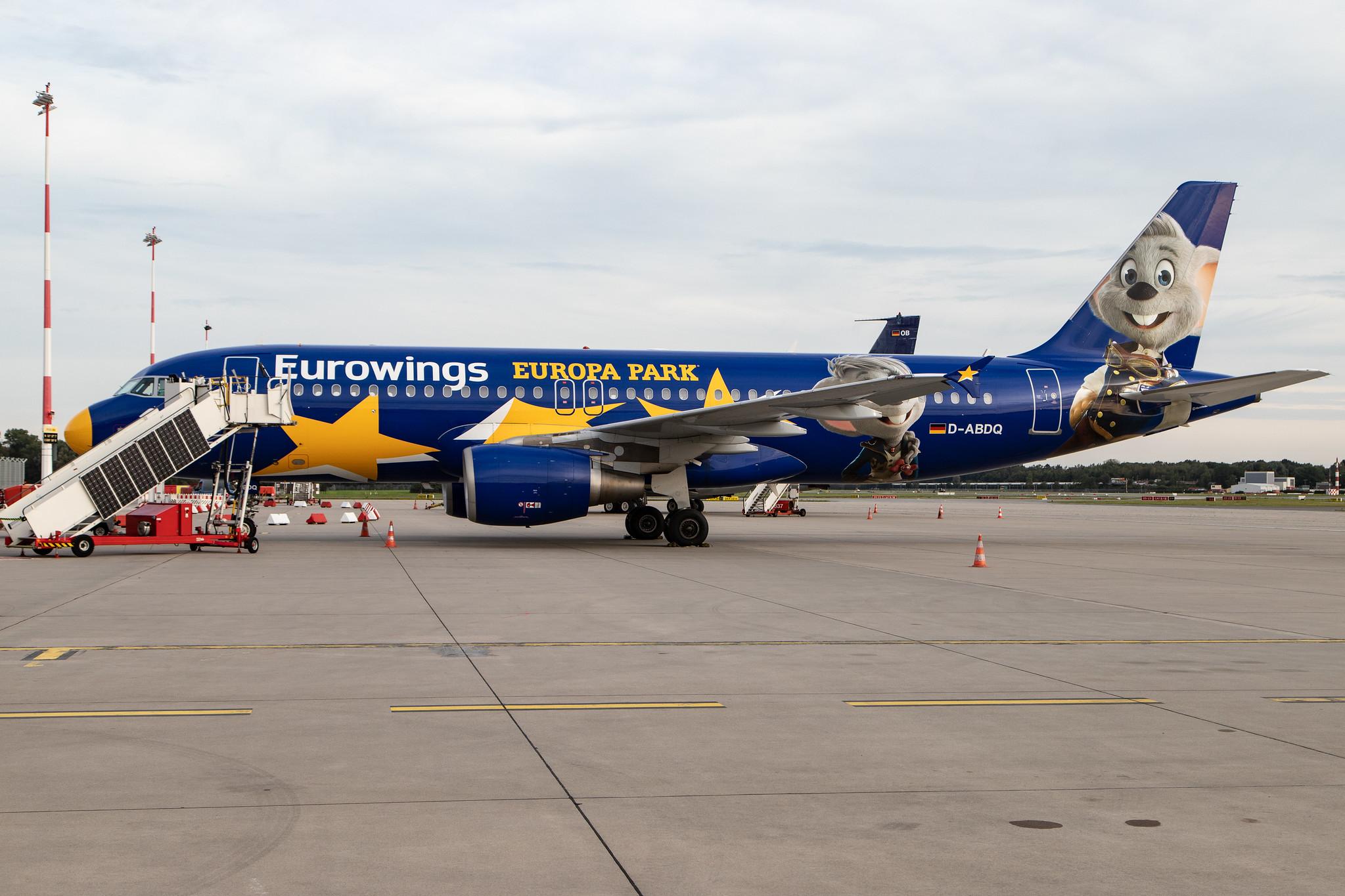 Hamburg Airport: Eurowings (EW / EWG) |  Livery: Europa Park Livery |  Airbus A320-214 A320 | D-ABDQ | MSN 3121