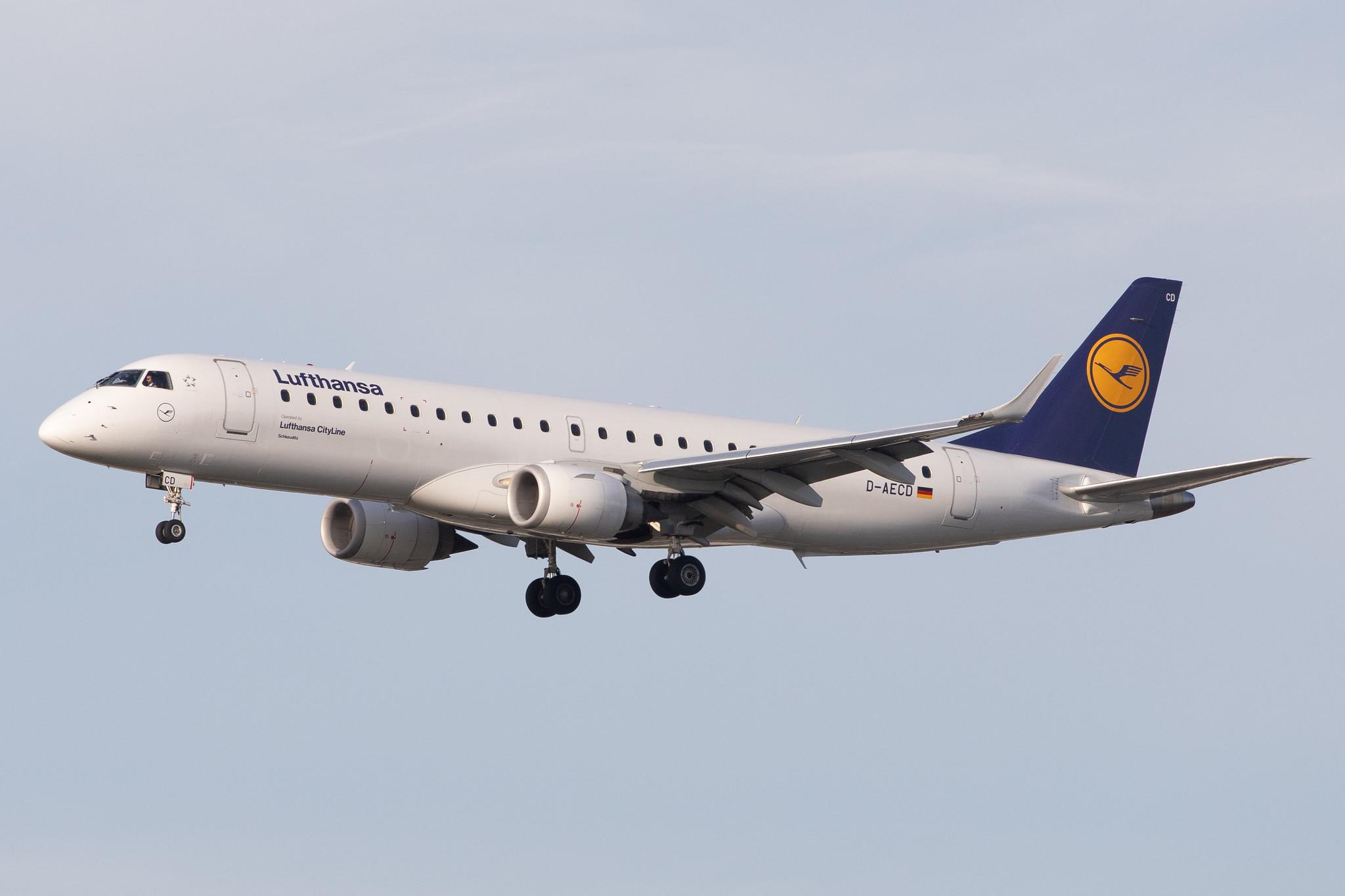 Frankfurt Airport: Lufthansa (LH / DLH) | Operator: Lufthansa CityLine |  Embraer ERJ-190LR E190 | D-AECD | MSN 19000337