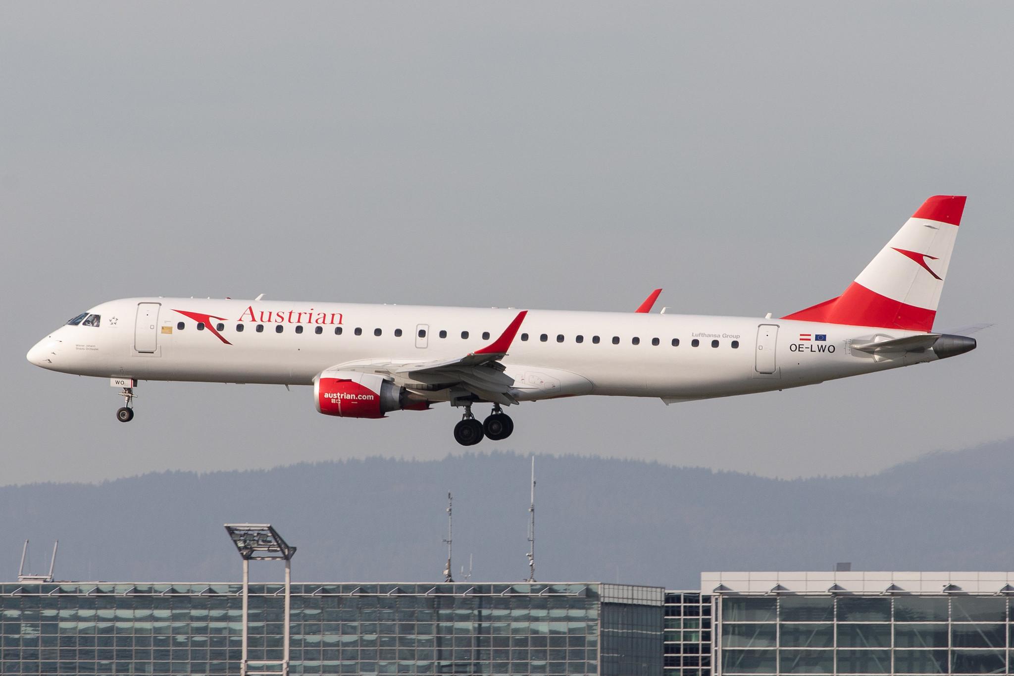 Frankfurt Airport: Austrian Airlines (OS / AUA) |  Embraer ERJ-195LR E195 | OE-LWO | MSN 19000555