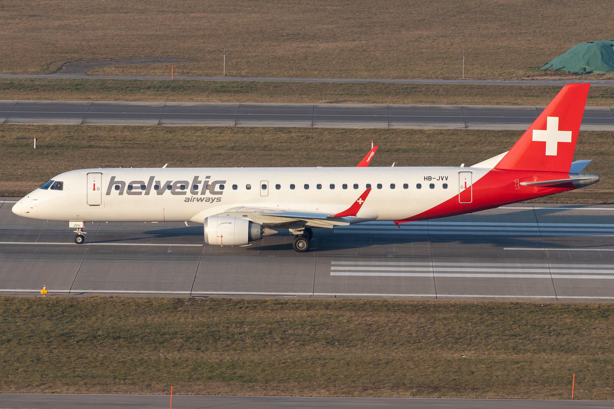 Flughafen Zürich: Helvetic Airways (2L / OAW) |  Embraer E190LR E190 | HB-JVV | MSN 19000071