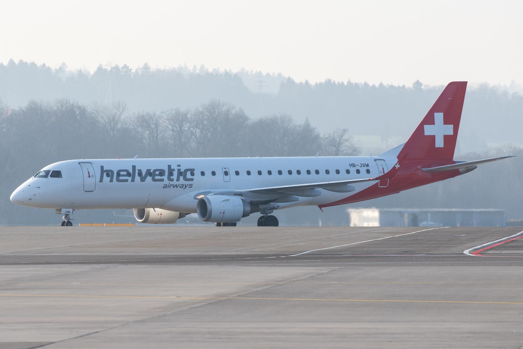 Flughafen Zürich: Helvetic Airways (2L / OAW) |  Embraer E190LR E190 | HB-JVM | MSN 19000349