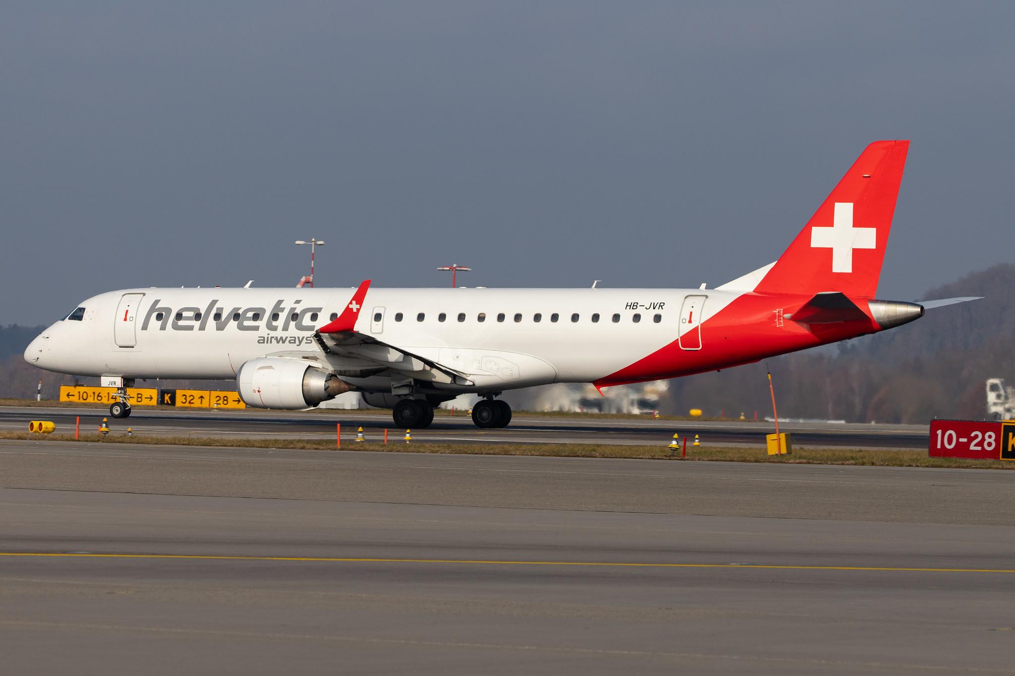 Flughafen Zürich: Helvetic Airways (2L / OAW) |  Embraer E190LR E190 | HB-JVR | MSN 19000435