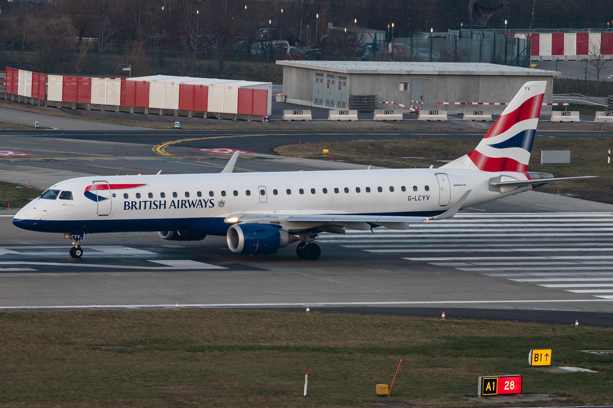 Flughafen Zürich: British Airways (BA / BAW) | Operator: BA CityFlyer |  Embraer E190SR E190 | G-LCYV | MSN 19000255