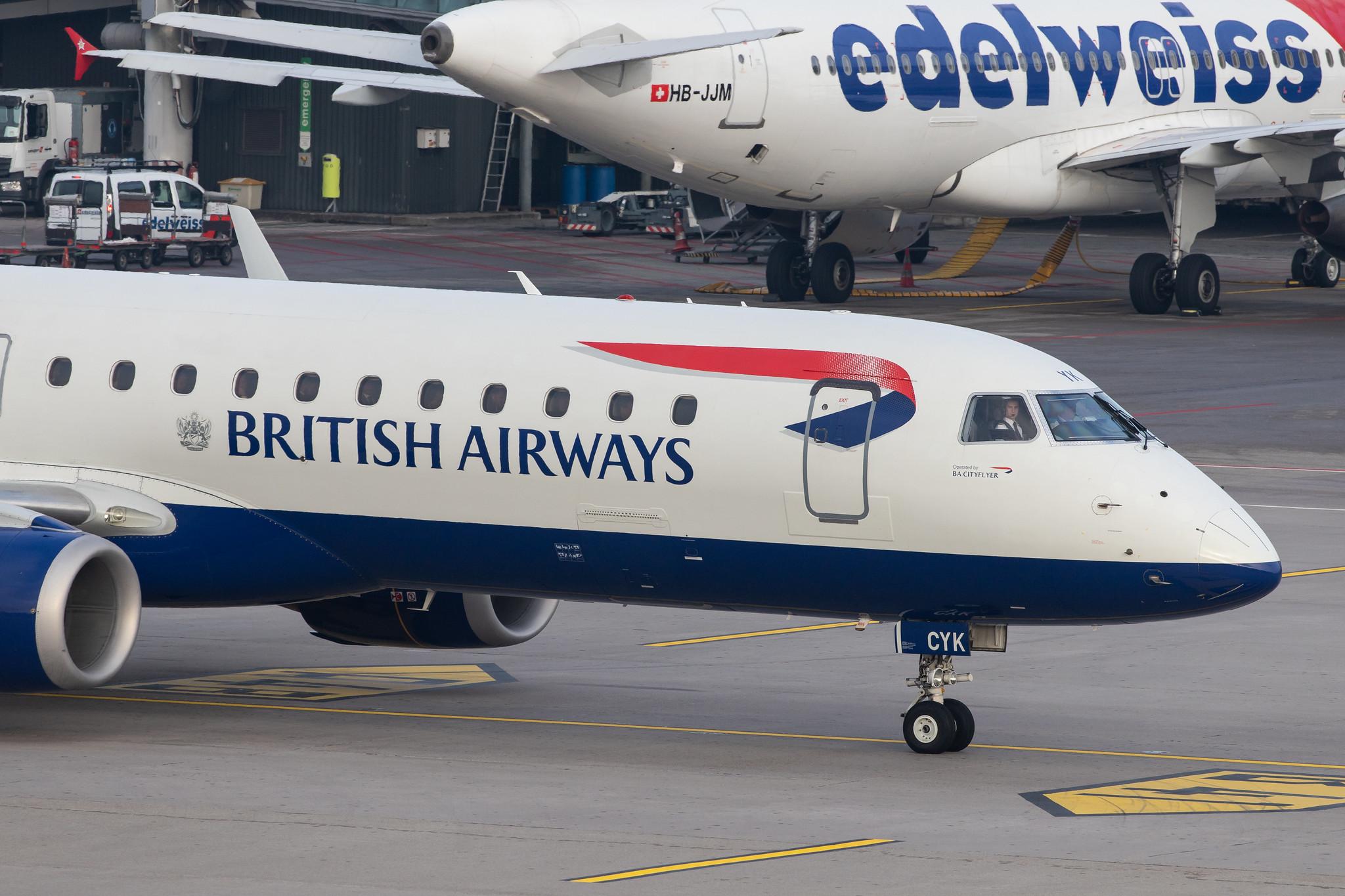 Flughafen Zürich: British Airways (BA / BAW) | Operator: BA CityFlyer |  Embraer E190SR E190 | G-LCYK | MSN 19000343