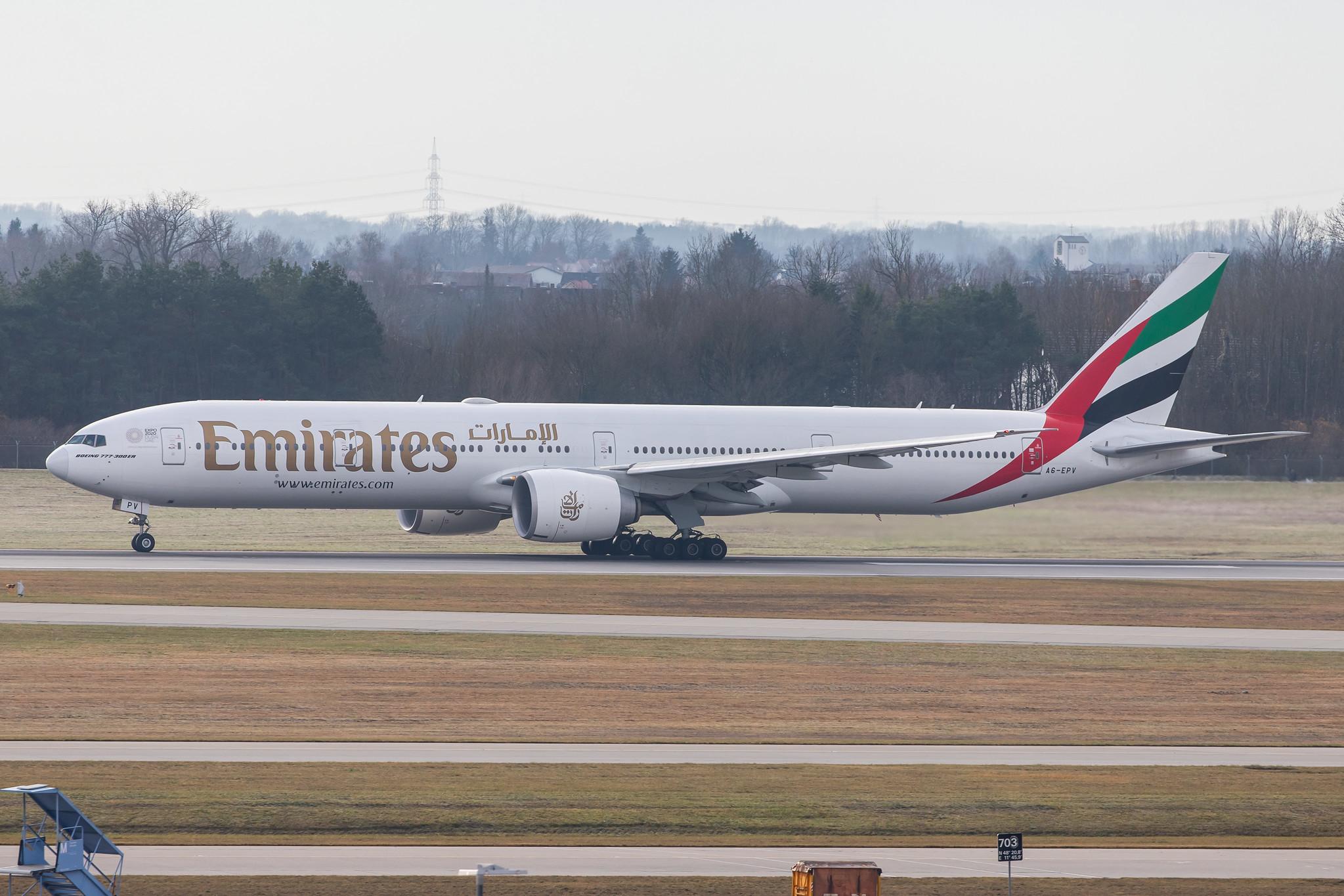 Munich Airport: Emirates (EK / UAE) |  Boeing 777-31H(ER) B77W | A6-EPV | MSN 42341