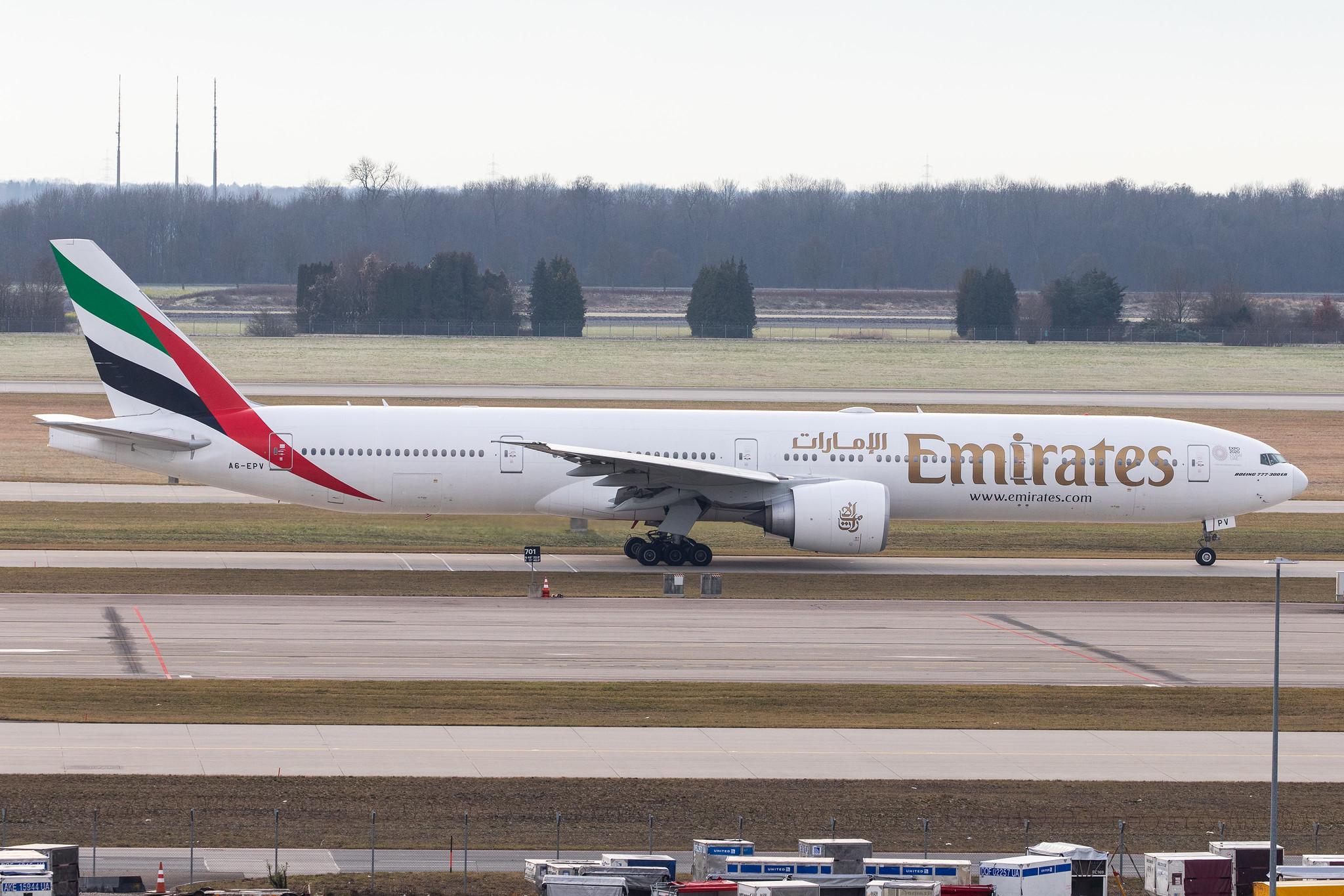 Munich Airport: Emirates (EK / UAE) |  Boeing 777-31H(ER) B77W | A6-EPV | MSN 42341