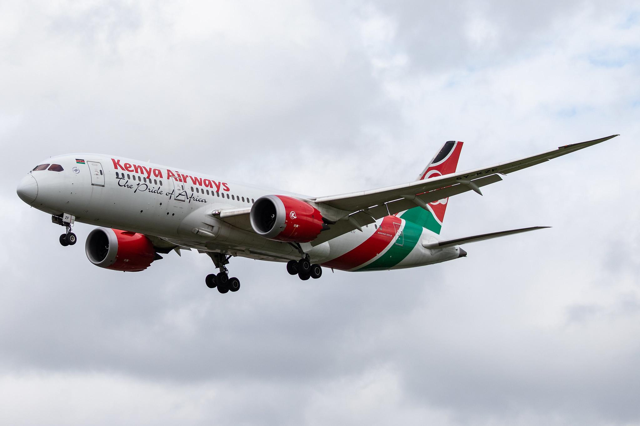 London Heathrow Airport: Kenya Airways (KQ / KQA) |  Boeing 787-8 Dreamliner B788 | 5Y-KZF | MSN 36043