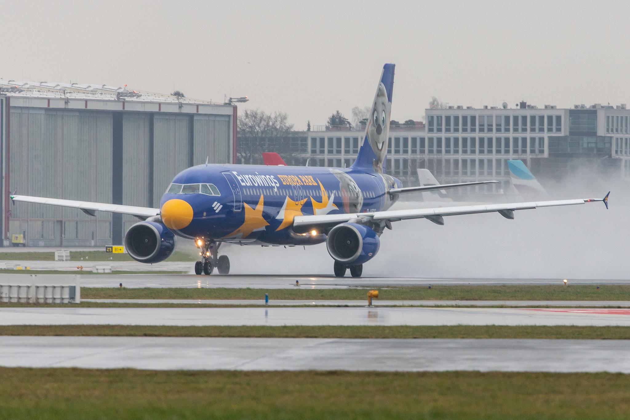 Hamburg Airport Apron: Eurowings (EW / EWG) |  Livery: Europa Park Livery |  Airbus A320-214 A320 | D-ABDQ | MSN 3121