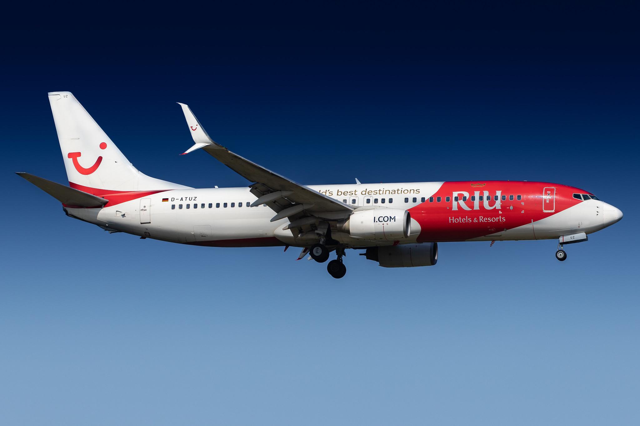 Frankfurt Airport: TUI (X3 / TUI) |  Livery: RIU Hotels & Resorts Livery | Operator: TUI fly |  Boeing 737-8K5 B738 | D-ATUZ | MSN 34691
