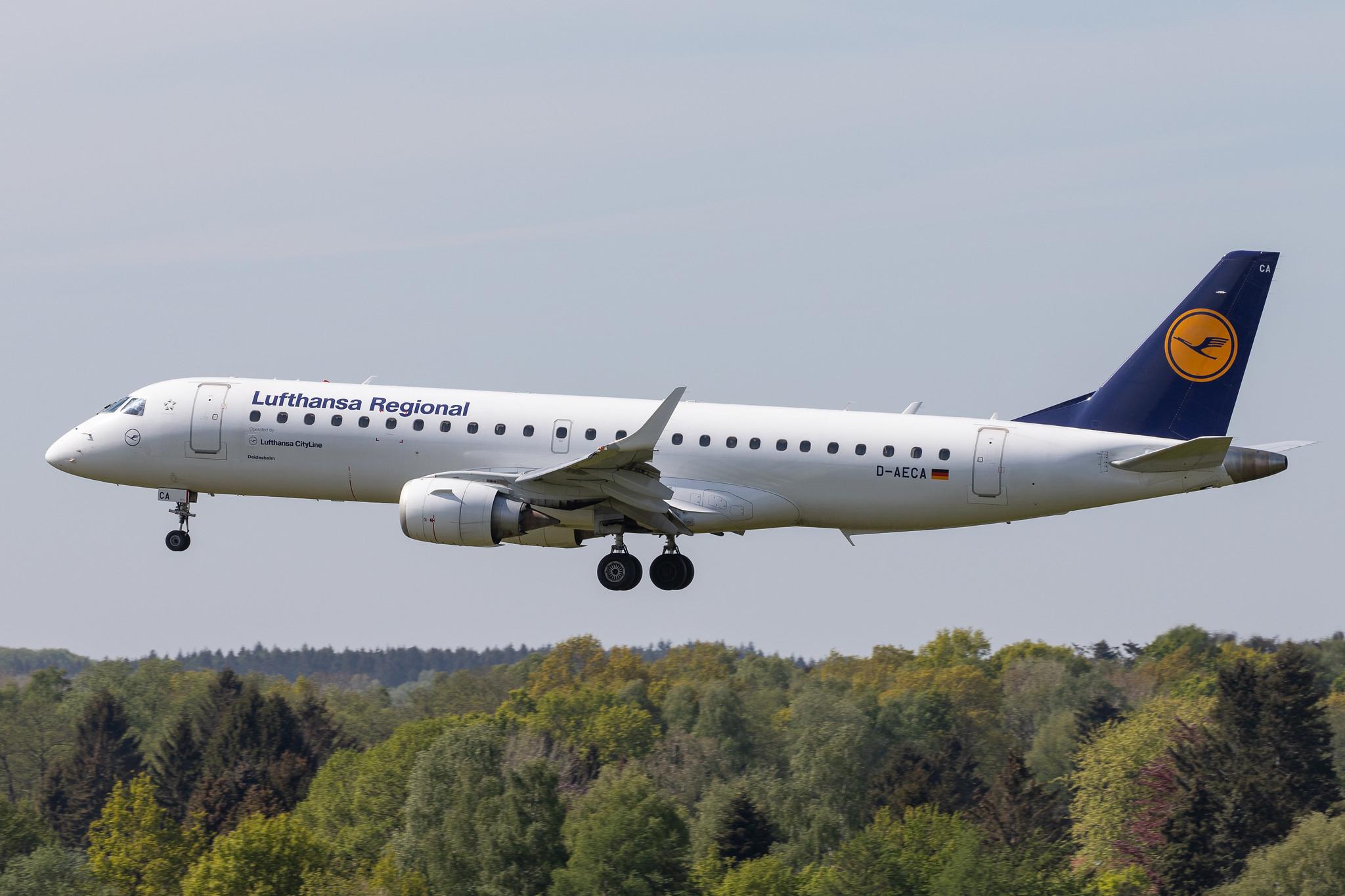 Hamburg Airport: Lufthansa (LH / DLH) | Operator: Lufthansa CityLine |  Embraer E190LR E190 | D-AECA | MSN 19000327