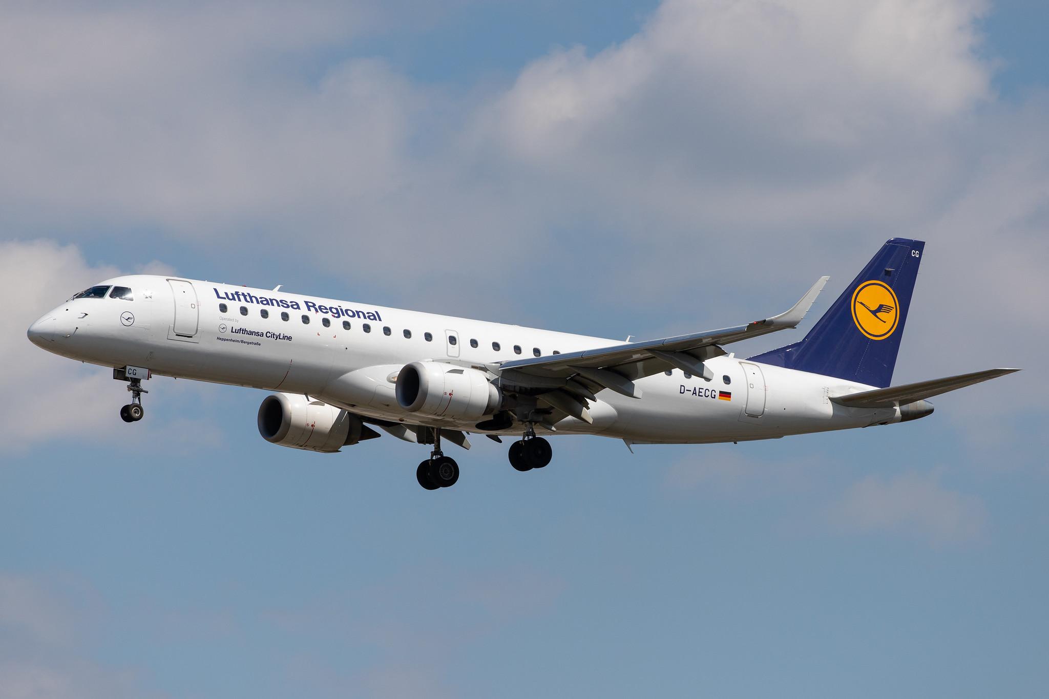 Frankfurt Airport: Lufthansa (LH / DLH) | Operator: Lufthansa CityLine |  Embraer E190LR E190 | D-AECG | MSN 19000368