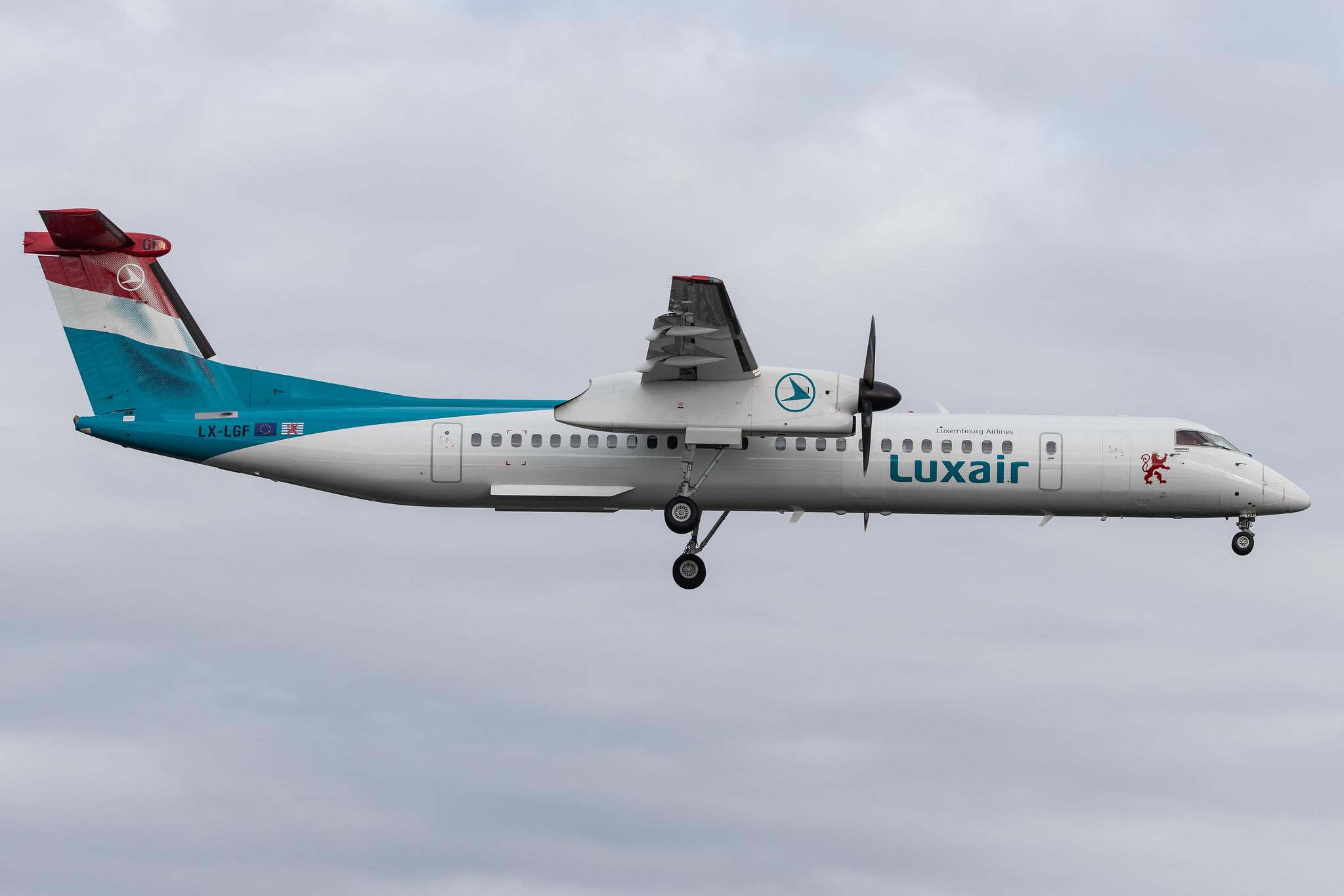 Hamburg Airport: Luxair (LG / LGL) |  De Havilland Canada Dash 8-400 DH8D | LX-LGF | MSN 4349