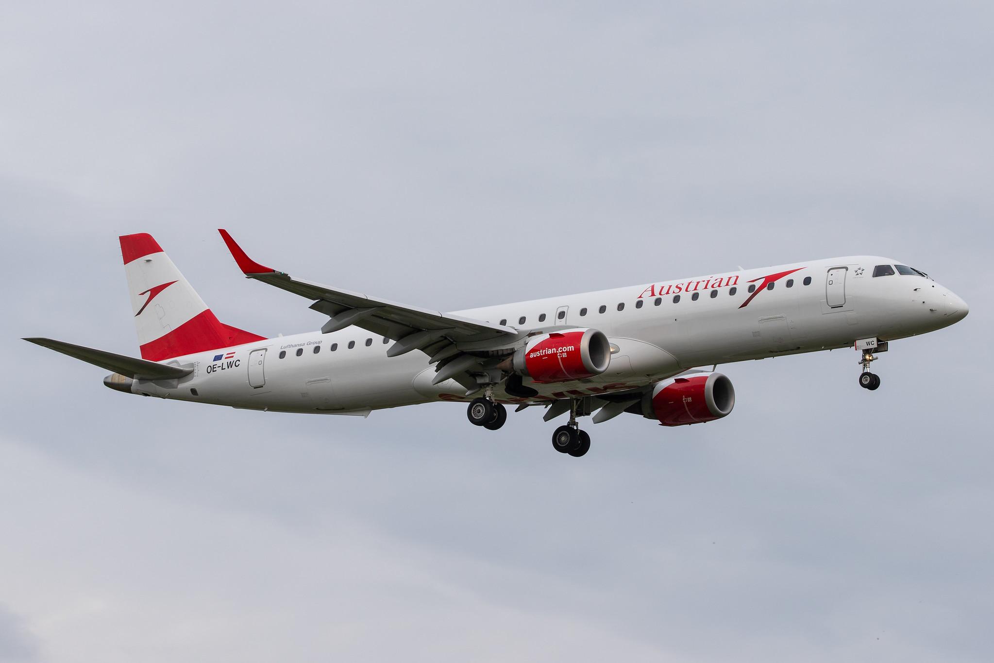 Hamburg Airport: Austrian Airlines (OS / AUA) |  Embraer E195LR E195 | OE-LWC | MSN 19000350