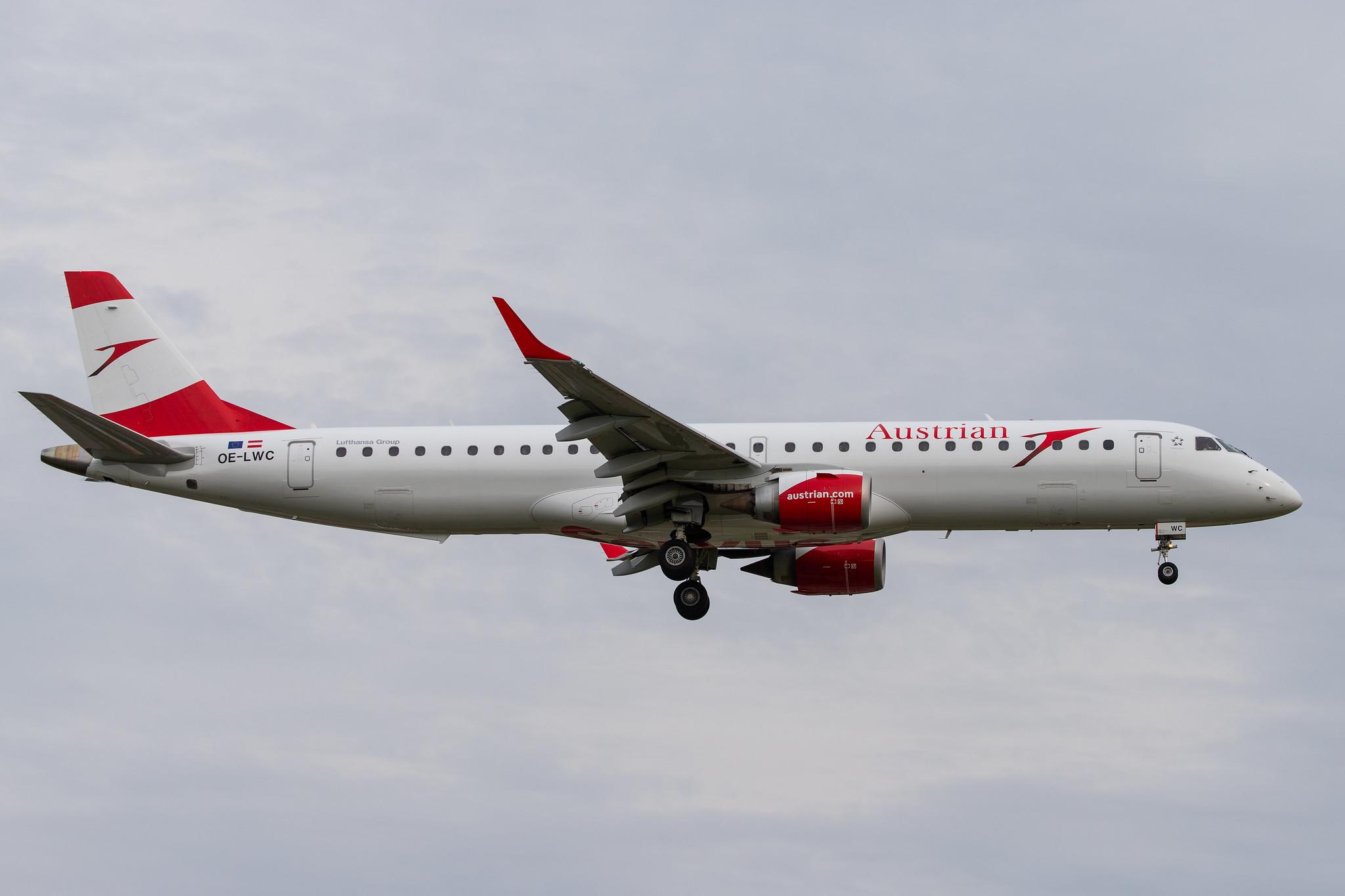 Hamburg Airport: Austrian Airlines (OS / AUA) |  Embraer E195LR E195 | OE-LWC | MSN 19000350