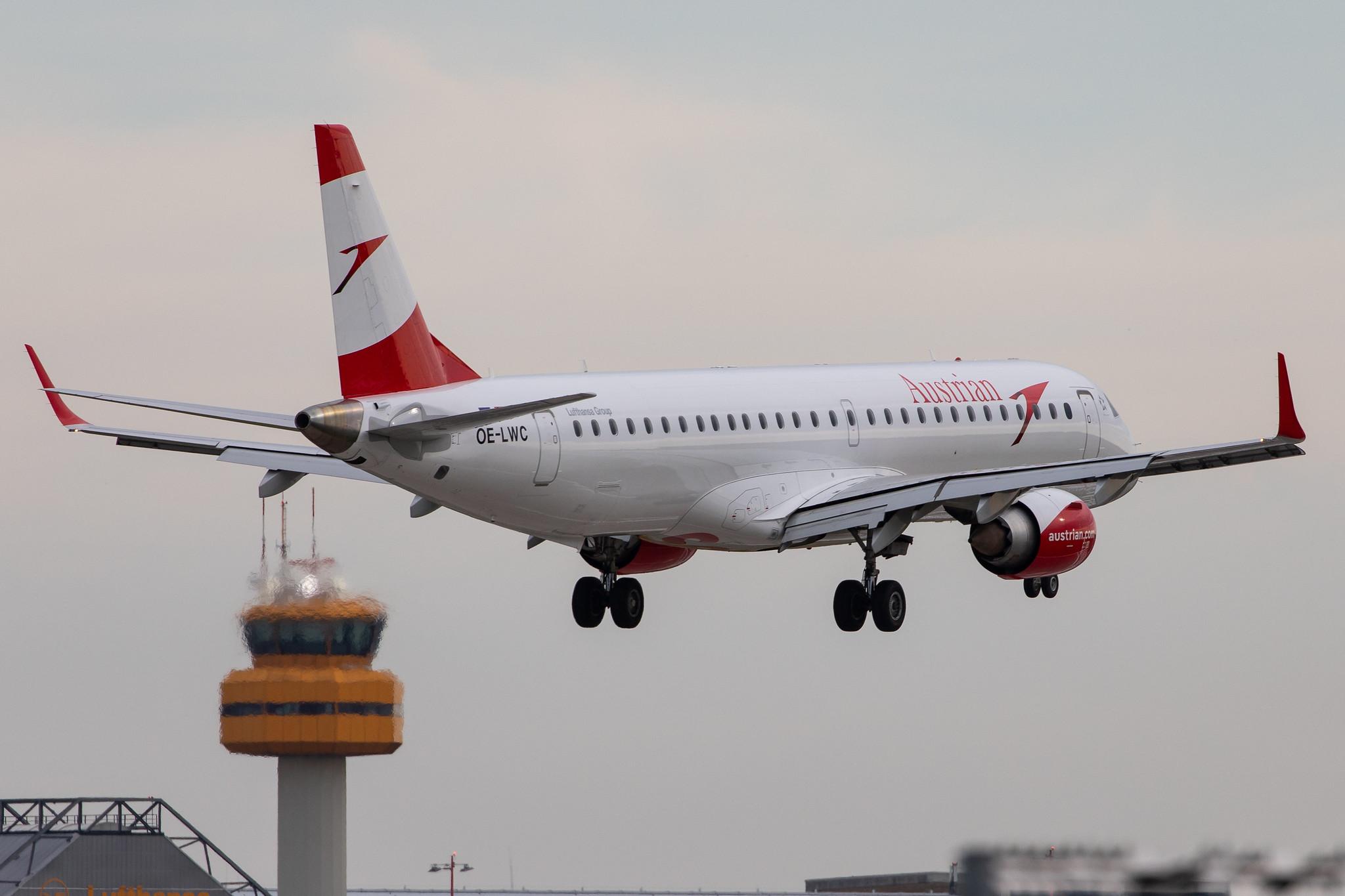 Hamburg Airport: Austrian Airlines (OS / AUA) |  Embraer E195LR E195 | OE-LWC | MSN 19000350