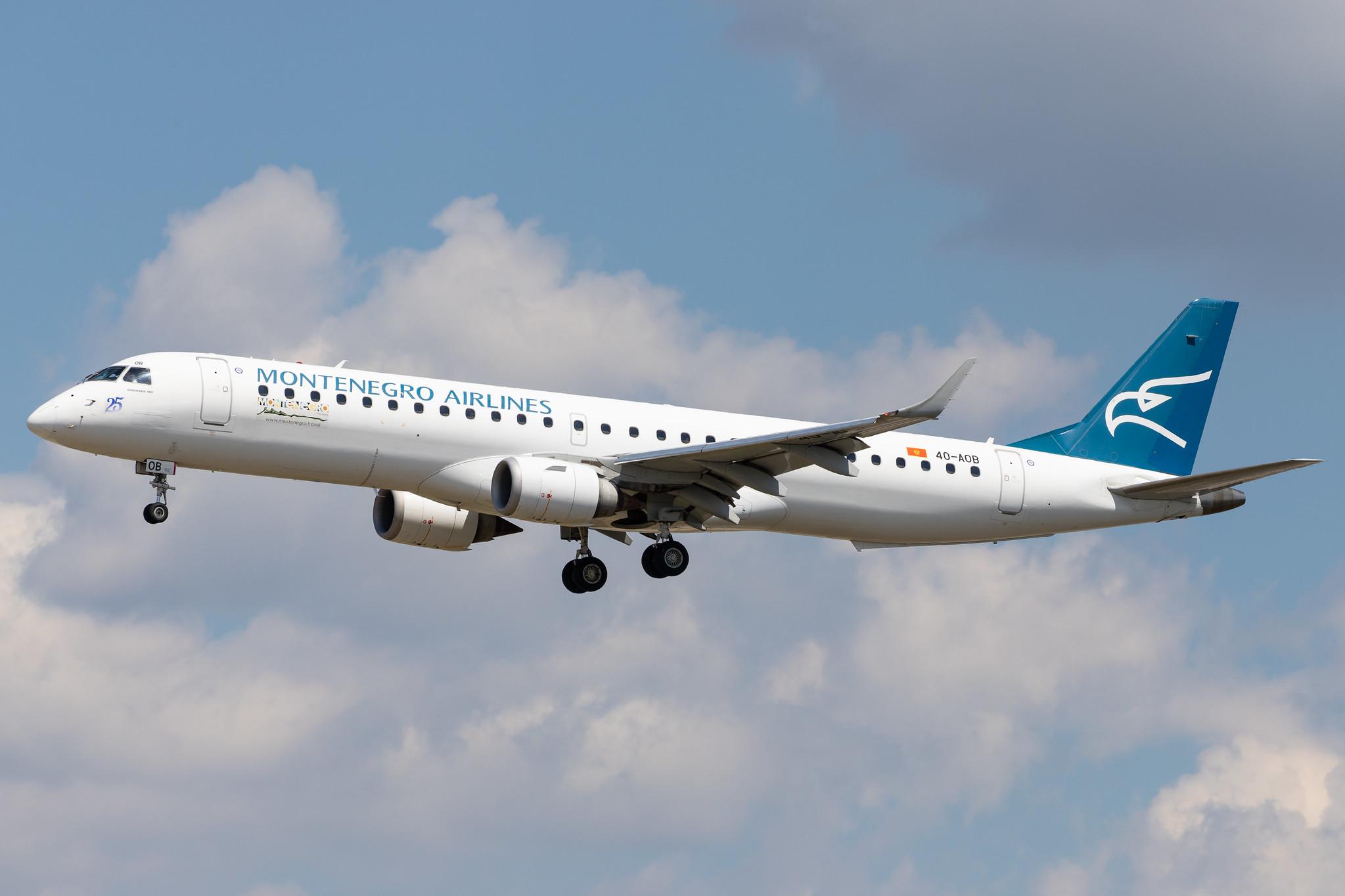 Frankfurt Airport: Montenegro Airlines (YM / MGX) |  Embraer E195LR E195 | 4O-AOB | MSN 19000283