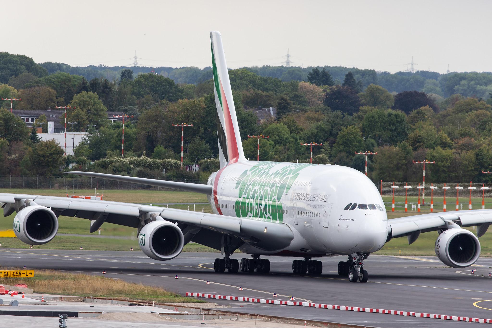 Düsseldorf Airport: Emirates (EK / UAE) |  Livery: Expo 2020 - Sustainability Livery |  Airbus A380-861 A388 | A6-EOW | MSN 207