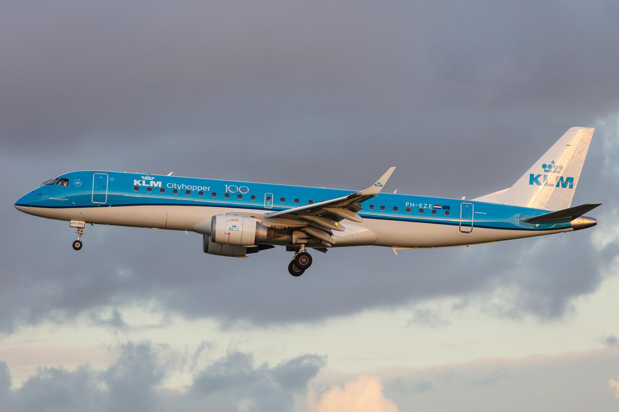 Amsterdam Airport Schiphol: KLM (KL / KLM) | Operator: KLM Cityhopper |  Embraer E190STD E190 | PH-EZE | MSN 19000288