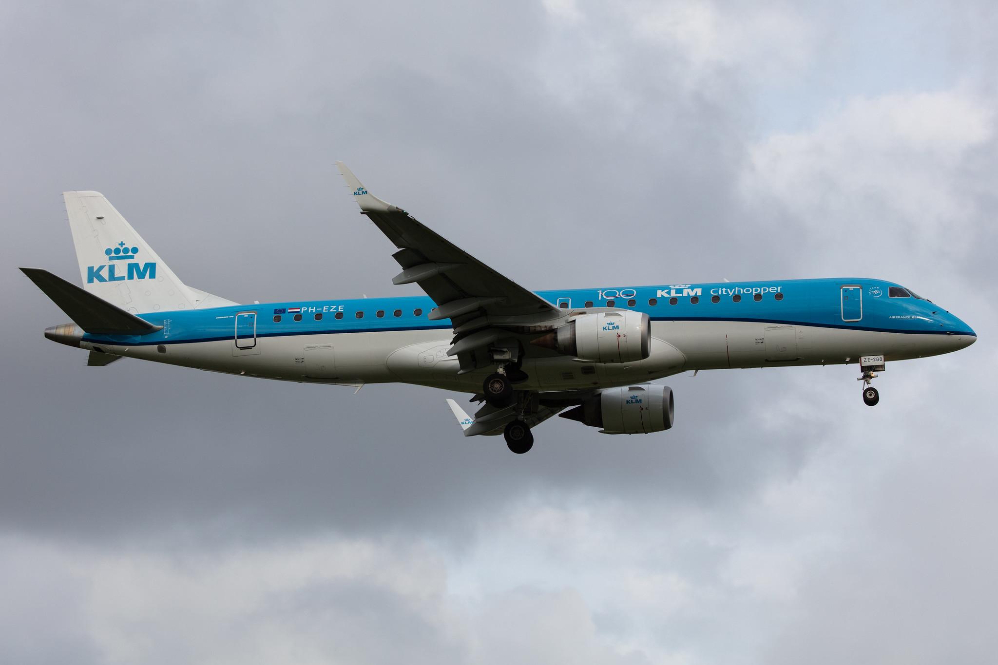 Amsterdam Airport Schiphol: KLM (KL / KLM) | Operator: KLM Cityhopper |  Embraer E190STD E190 | PH-EZE | MSN 19000288