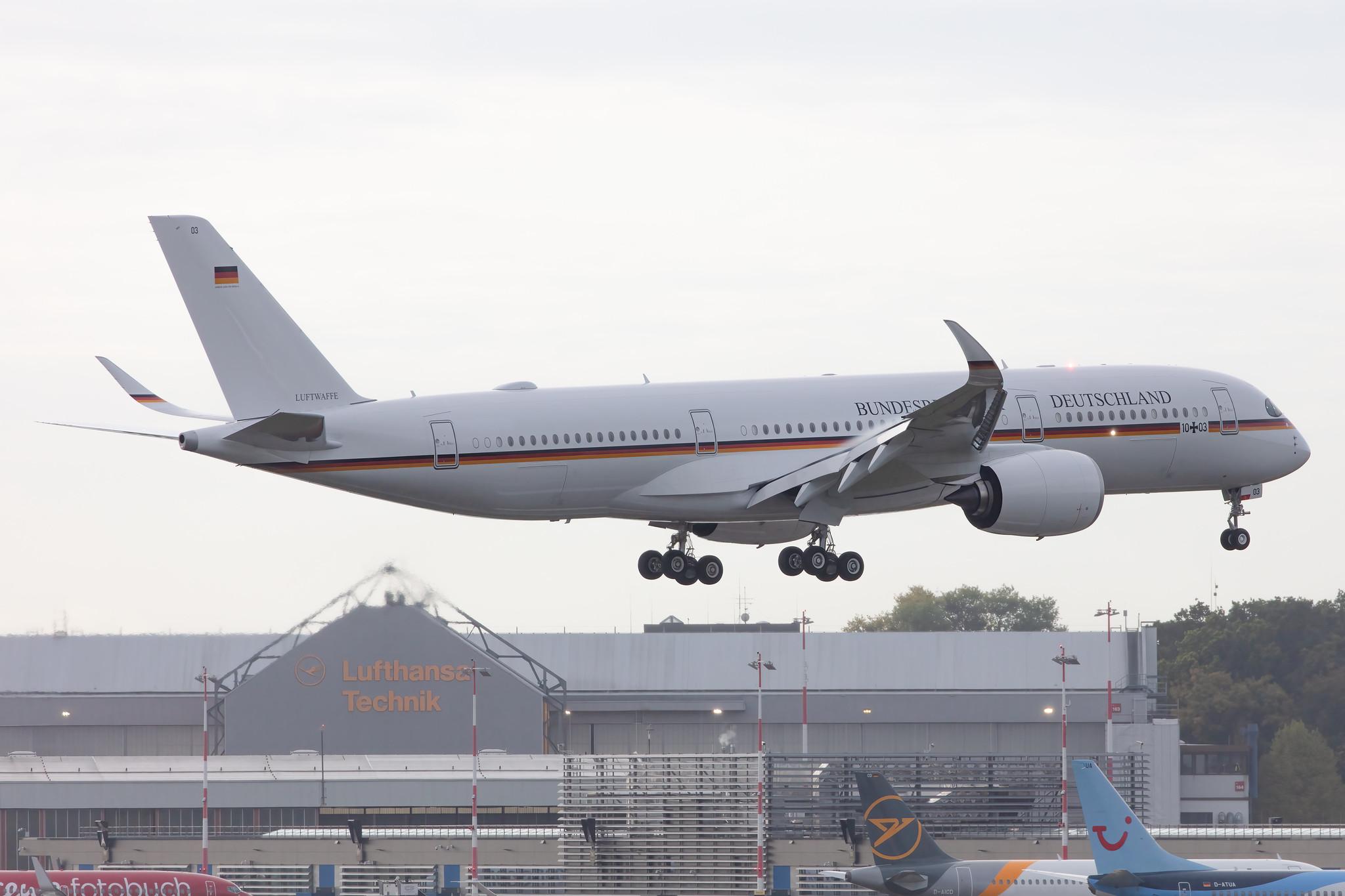Hamburg Airport: German Air Force (/ GAF) |  Airbus A350-941 A359 | 10+03 | MSN 416