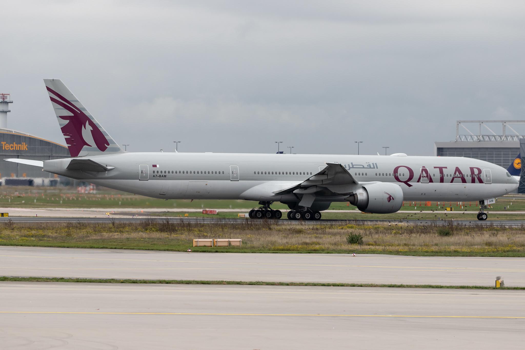 Frankfurt Airport: Qatar Airways (QR / QTR) |  Boeing 777-3DZ(ER) B77W | A7-BAM | MSN 38245