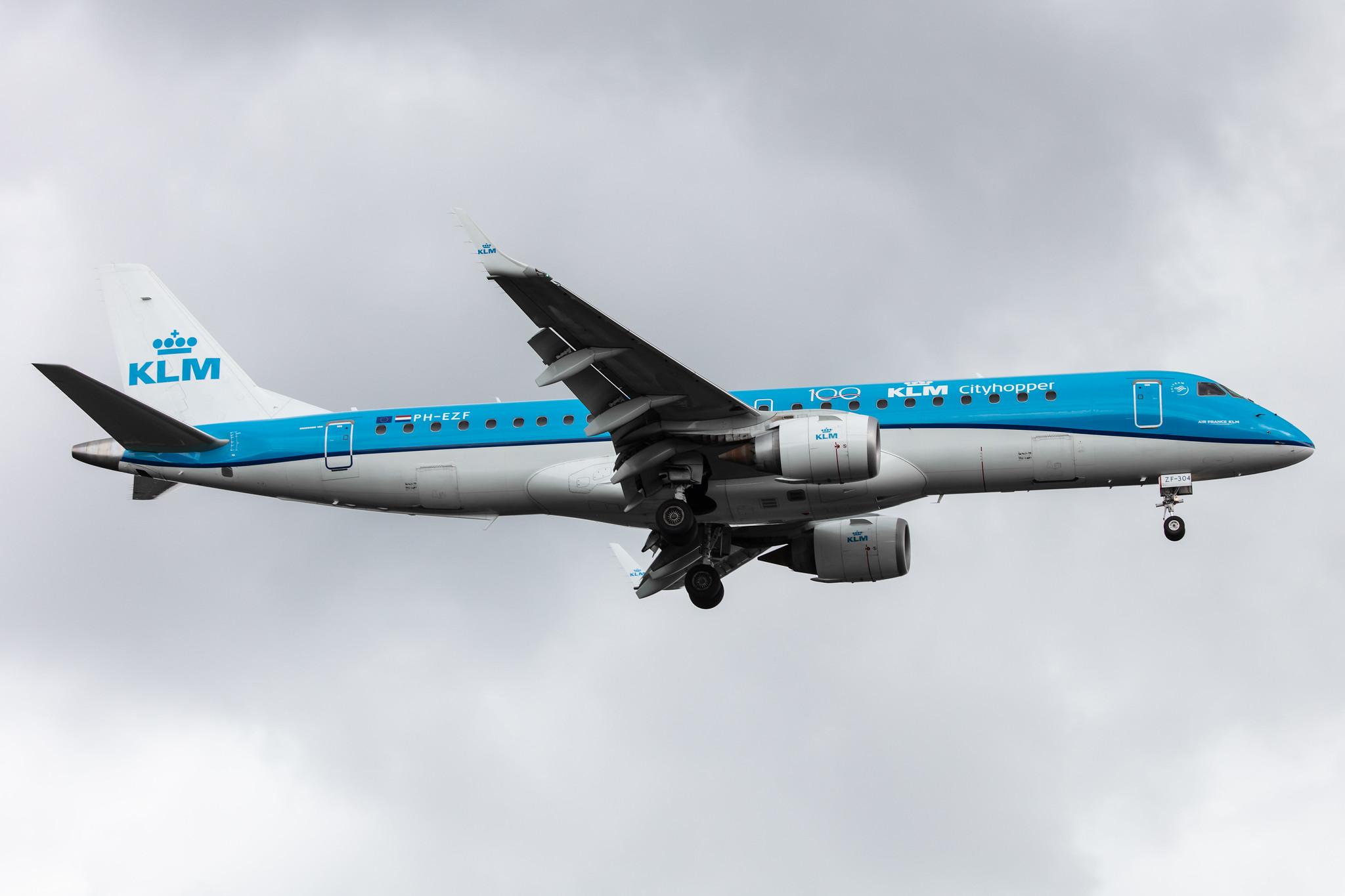 Amsterdam Airport Schiphol: KLM (KL / KLM) | Operator: KLM Cityhopper |  Embraer E190STD E190 | PH-EZF | MSN 19000304