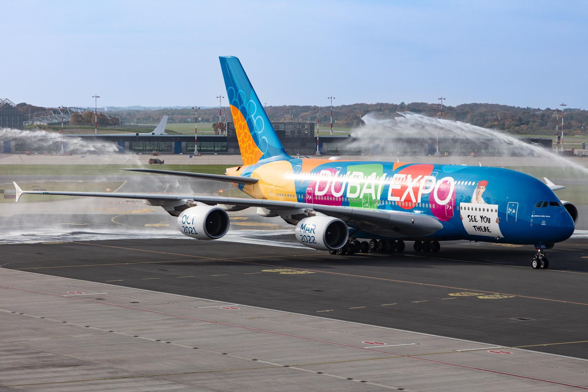 Hamburg Airport: Emirates (EK / UAE) |  Livery: Dubai Expo Livery |  Airbus A380-861 A388 | A6-EEU | MSN 147