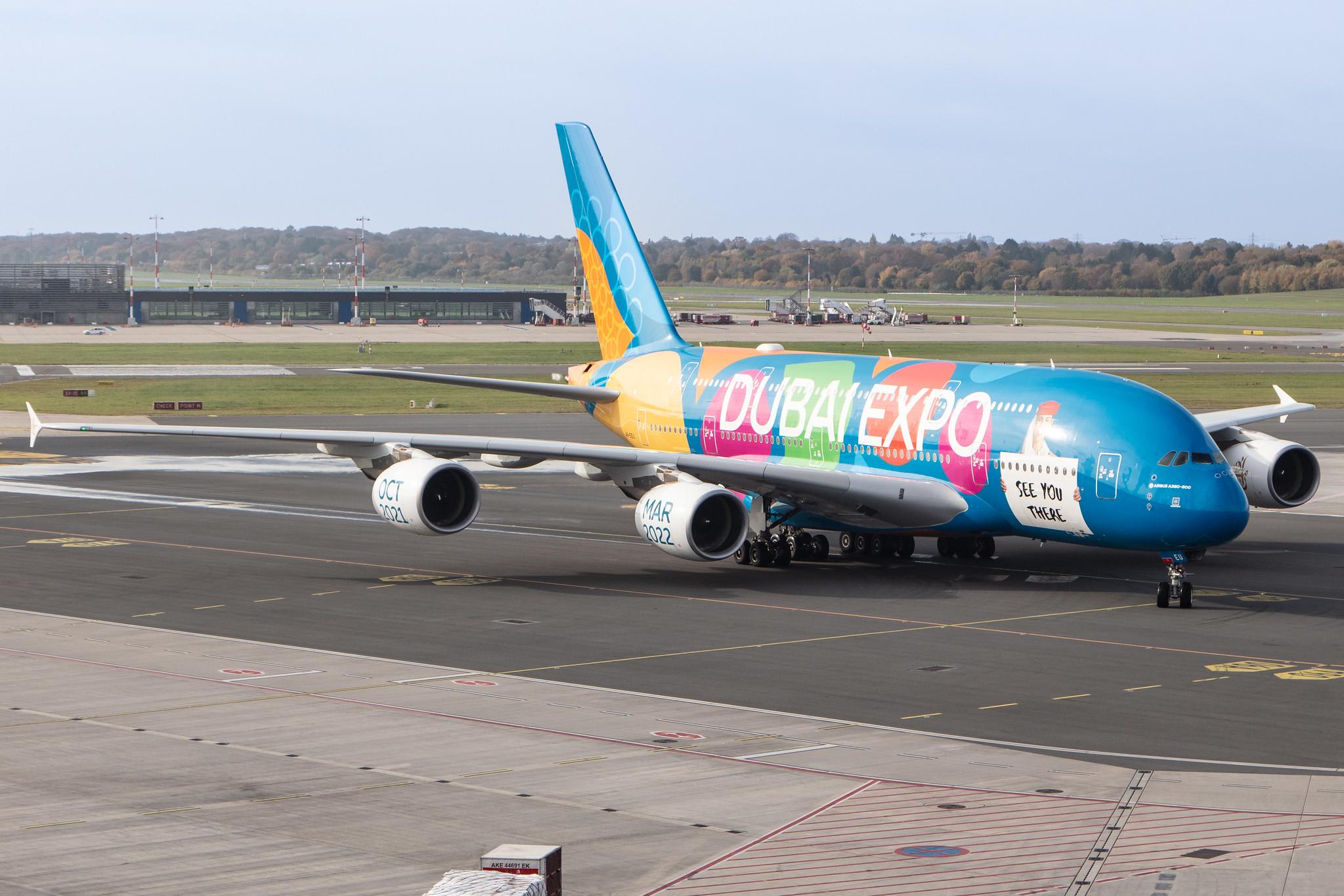 Hamburg Airport: Emirates (EK / UAE) |  Livery: Dubai Expo Livery |  Airbus A380-861 A388 | A6-EEU | MSN 147