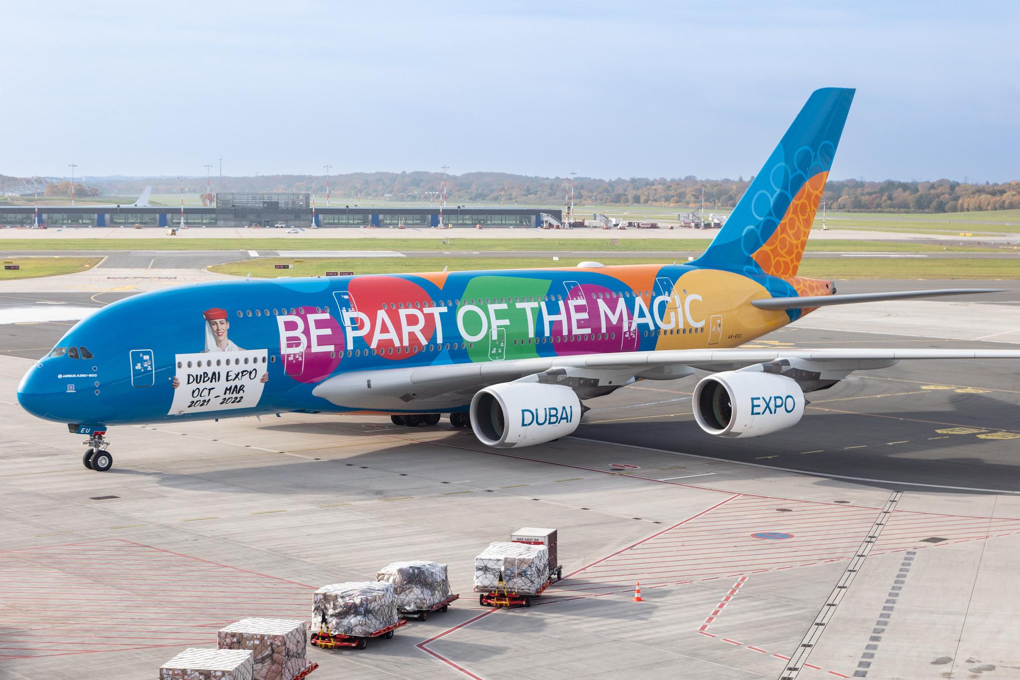 Hamburg Airport: Emirates (EK / UAE) |  Livery: Dubai Expo Livery |  Airbus A380-861 A388 | A6-EEU | MSN 147