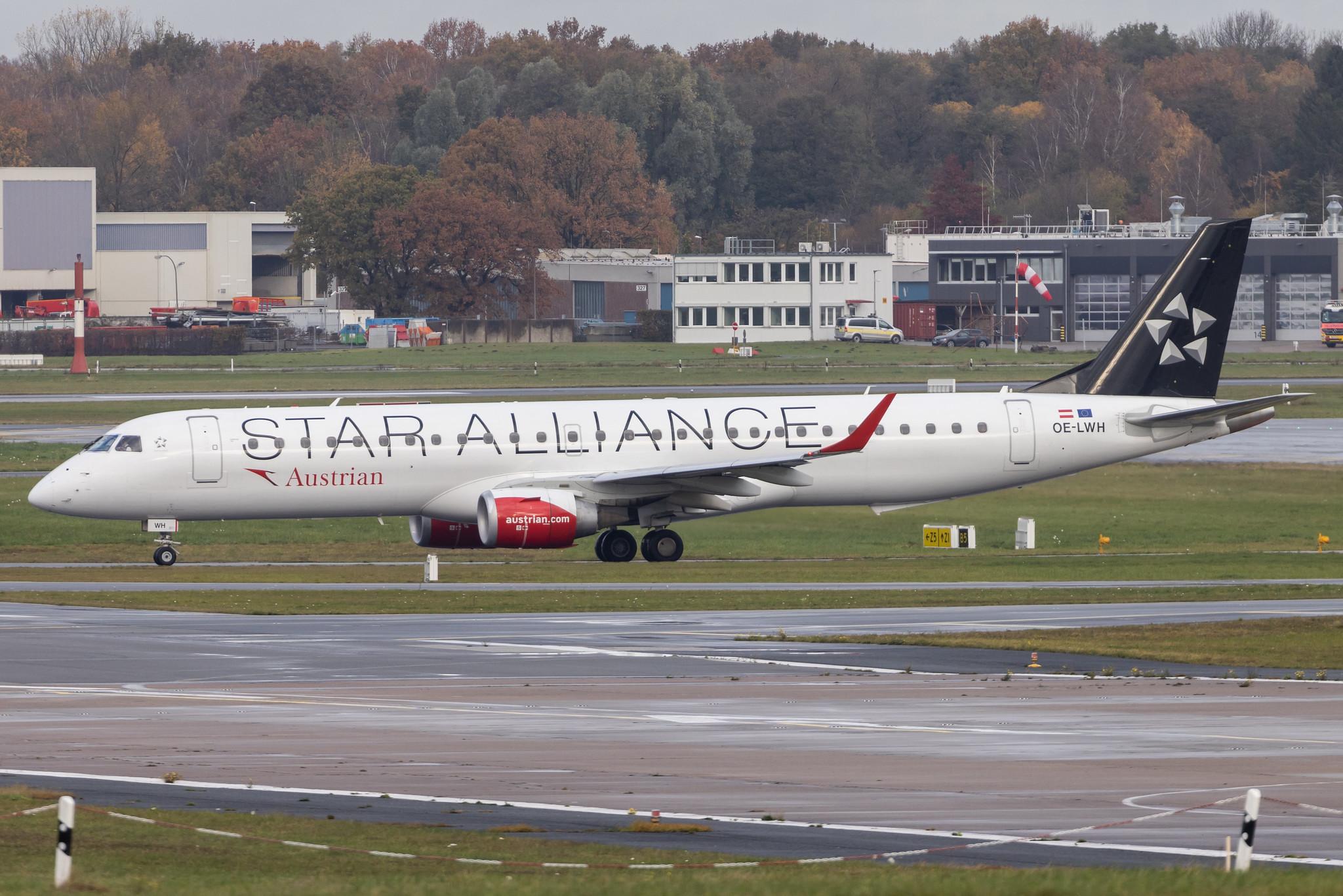 Hamburg Airport: Austrian Airlines (OS / AUA) |  Livery: Star Alliance Livery |  Embraer E195LR E195 | OE-LWH | MSN 19000486
