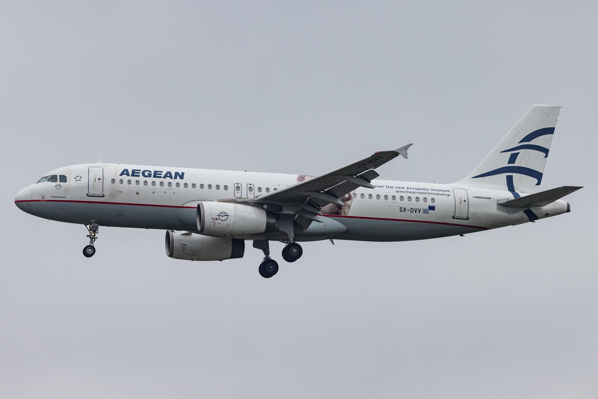 Hamburg Airport: Aegean Airlines (A3 / AEE) |  Livery: Acropolis Museum Sticker |  Airbus A320-232 A320 | SX-DVV | MSN 3773