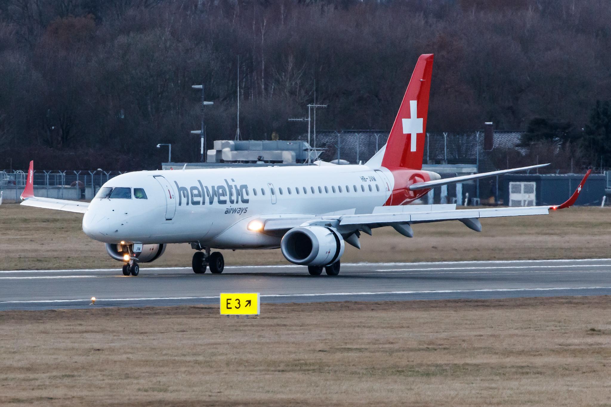 Hamburg Airport: Helvetic Airways (2L / OAW) |  Embraer E190LR E190 | HB-JVM | MSN 19000349