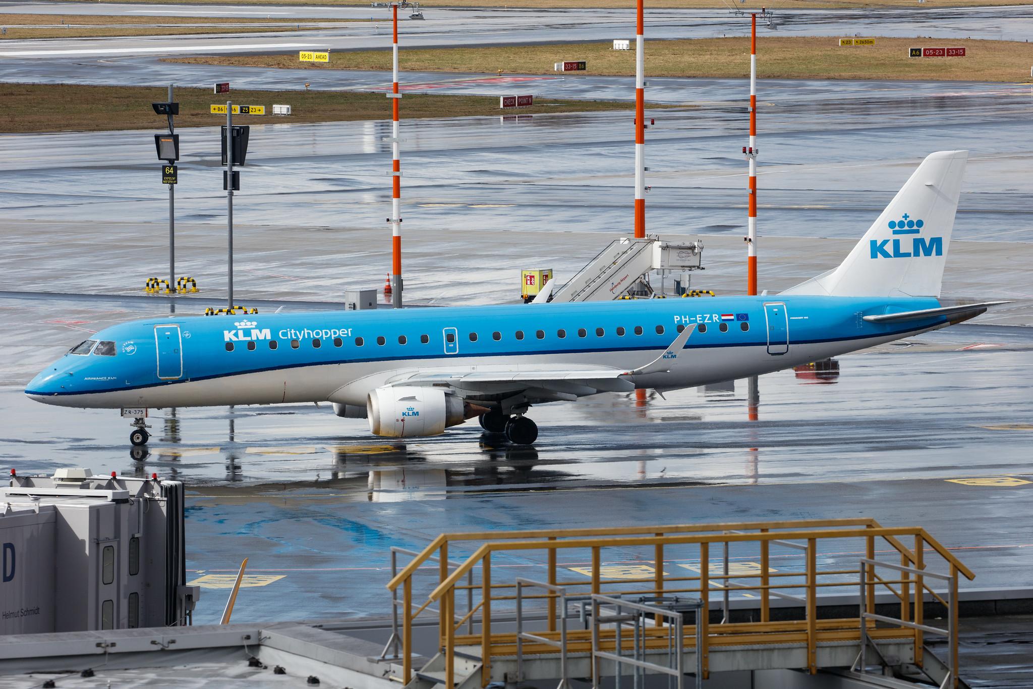Hamburg Airport: KLM (KL / KLM) | Operator: KLM Cityhopper |  Embraer E190STD E190 | PH-EZR | MSN 19000375