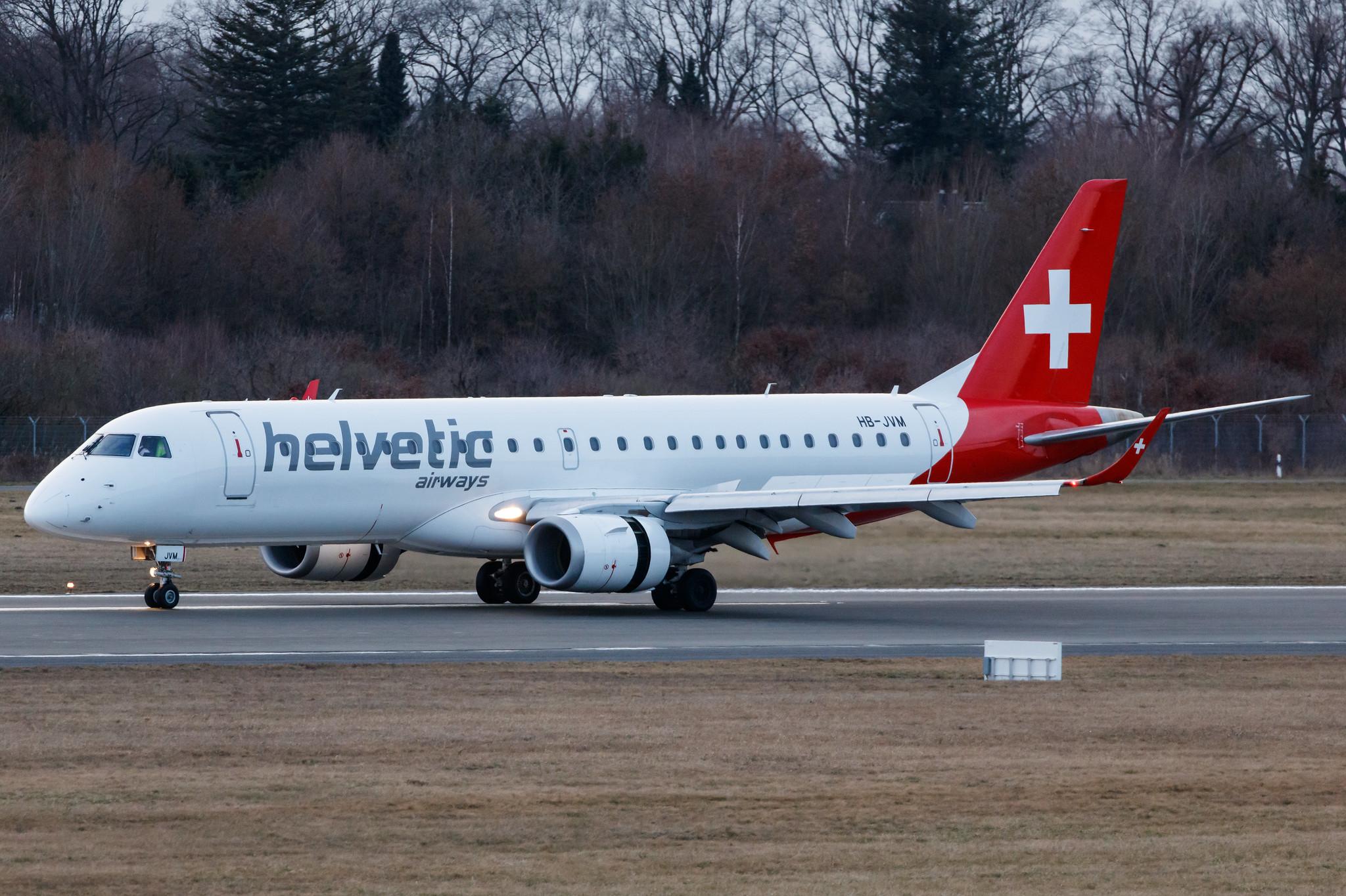 Hamburg Airport: Helvetic Airways (2L / OAW) |  Embraer E190LR E190 | HB-JVM | MSN 19000349