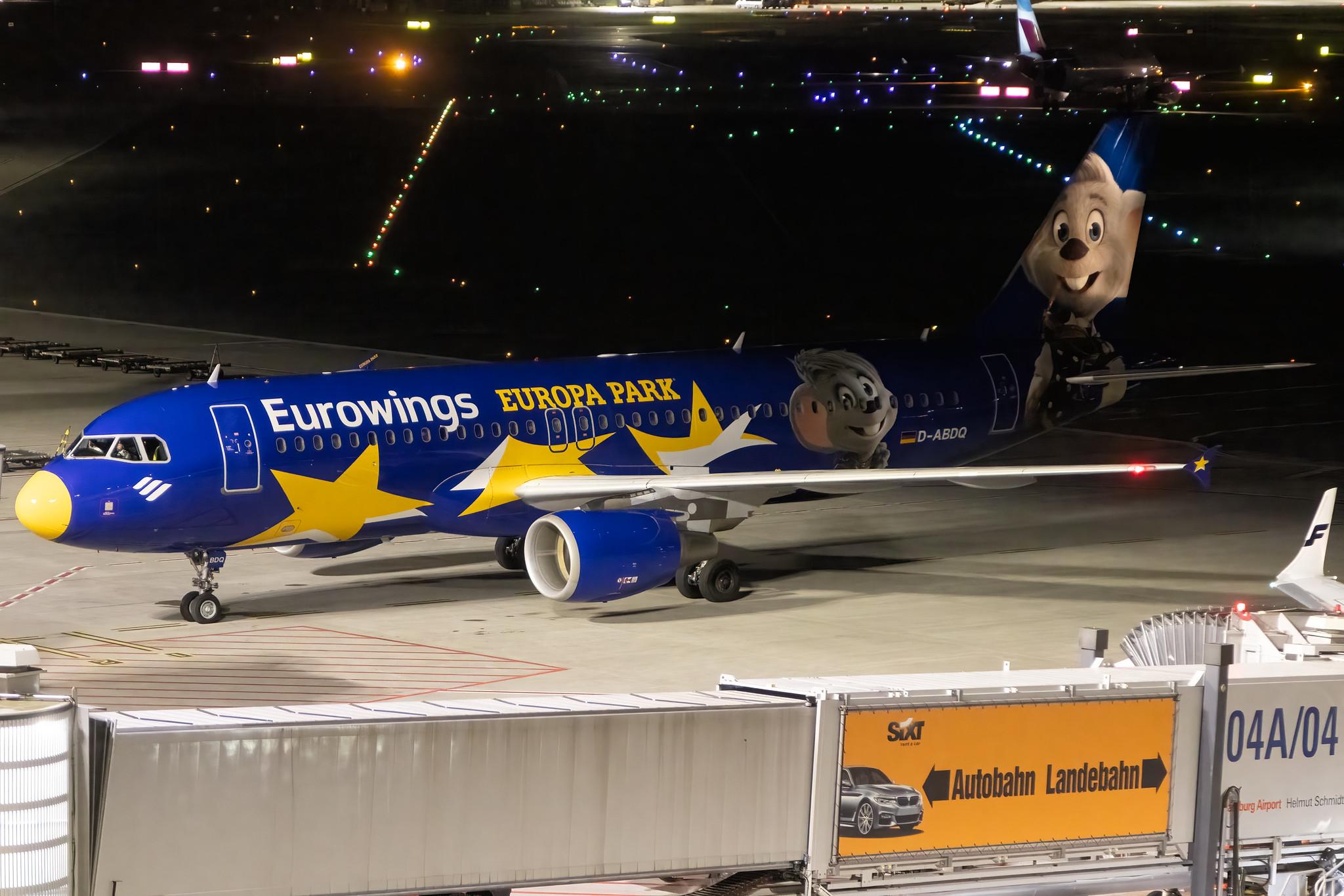 Hamburg Airport: Eurowings (EW / EWG) |  Livery: Europa Park Livery |  Airbus A320-214 A320 | D-ABDQ | MSN 3121