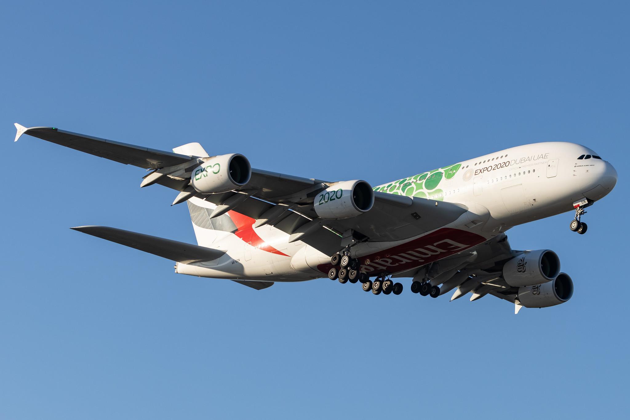 Hamburg Airport: Emirates (EK / UAE) |  Livery: Expo 2020 - Sustainability Livery |  Airbus A380-861 A388 | A6-EON | MSN 188