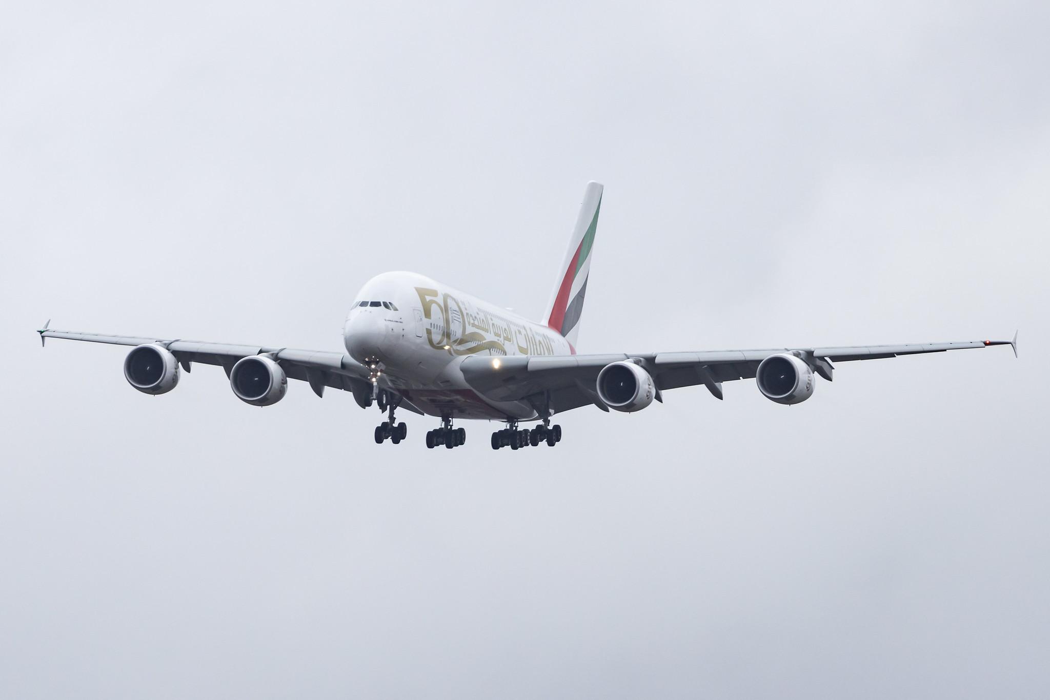 Hamburg Airport: Emirates (EK / UAE) |  Livery: Year of the Fiftieth Livery |  Airbus A380-861 A388 | A6-EOE | MSN 169