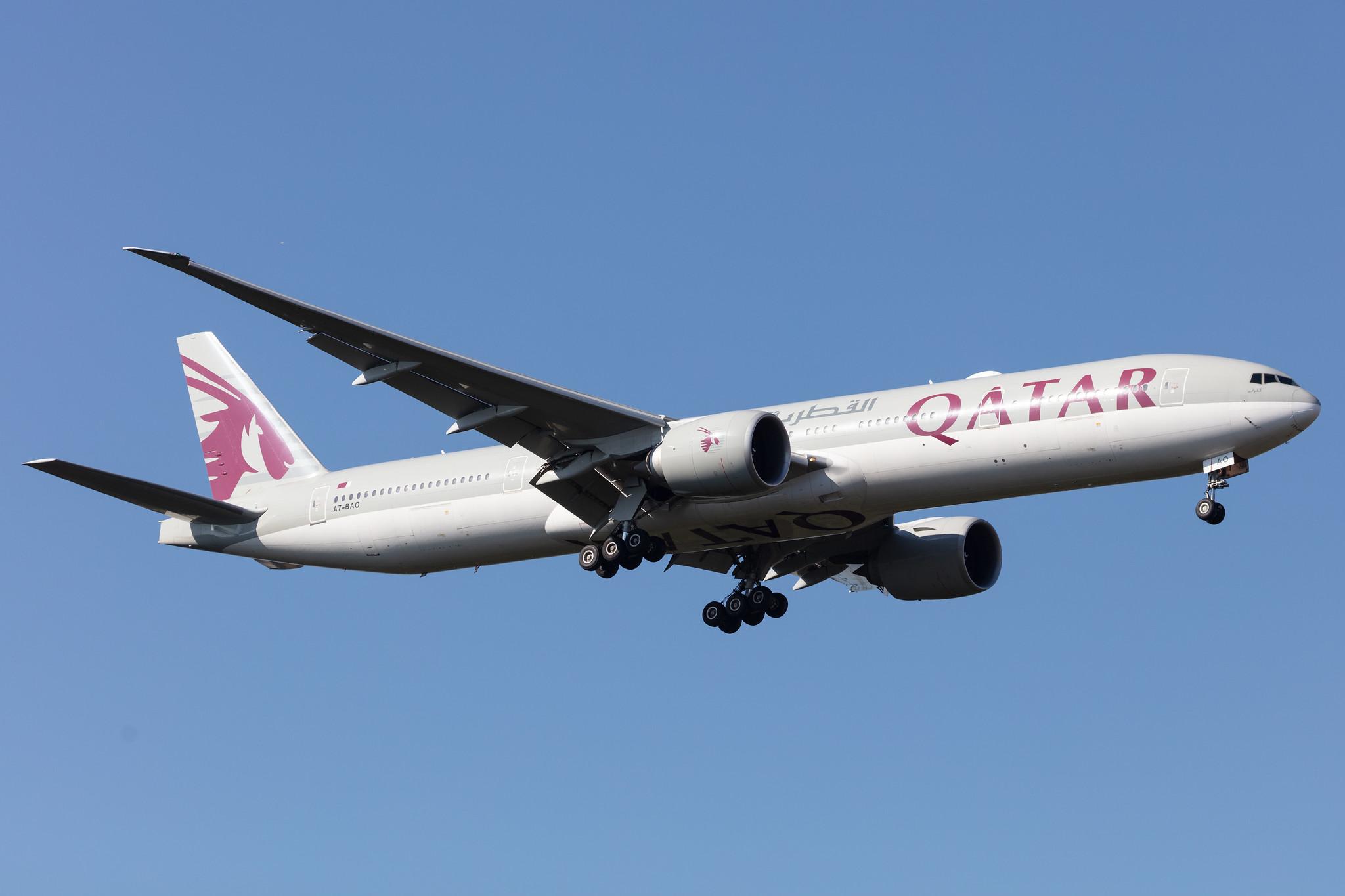 Frankfurt Airport: Qatar Airways (QR / QTR) |  Boeing 777-3DZ(ER) B77W | A7-BAO | MSN 36011