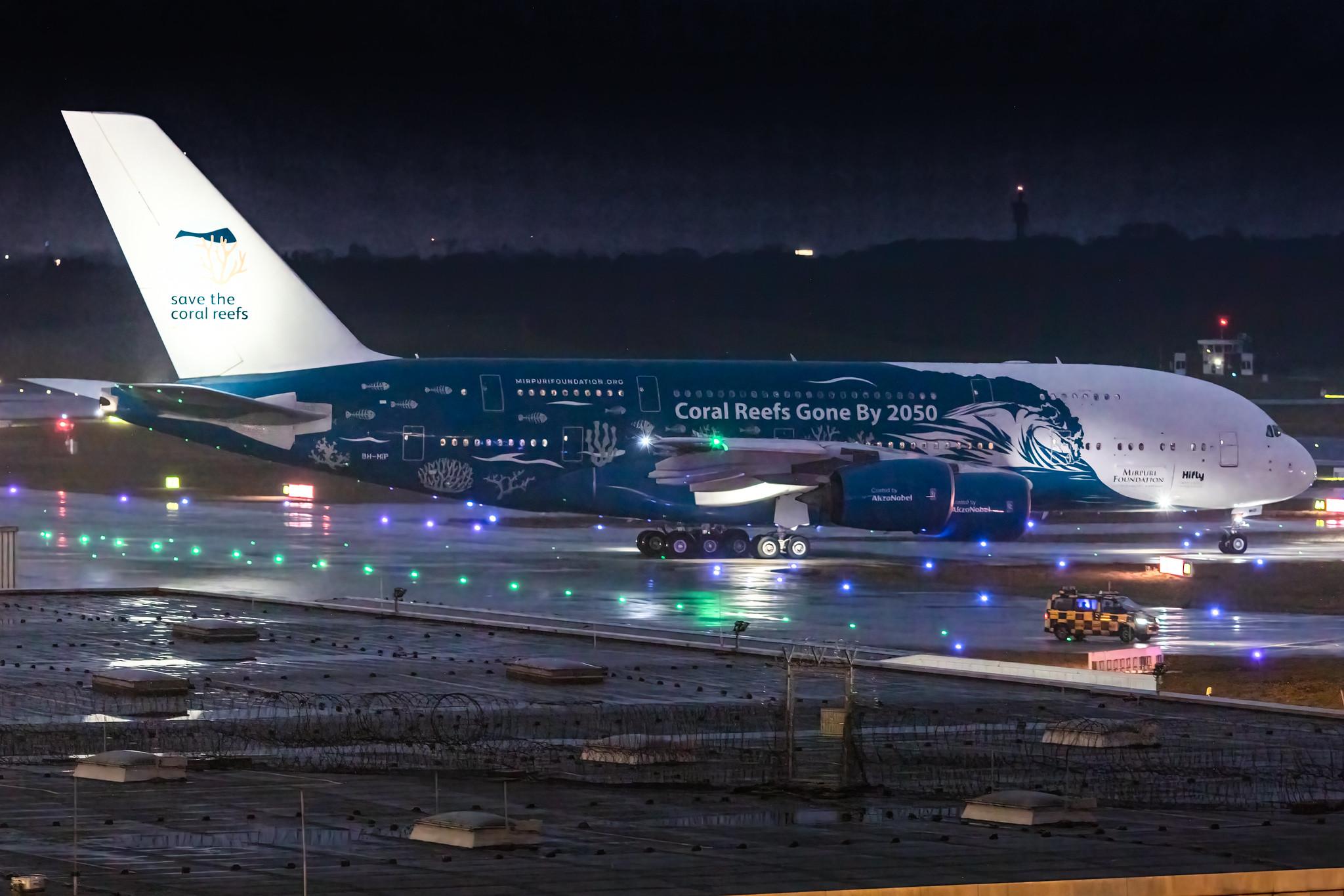 Hamburg Airport: Hi Fly (5K / HFY) |  Livery: Save the Coral Reefs Livery | Operator: Hi Fly Malta |  Airbus A380-841 A388 | 9H-MIP | MSN 006