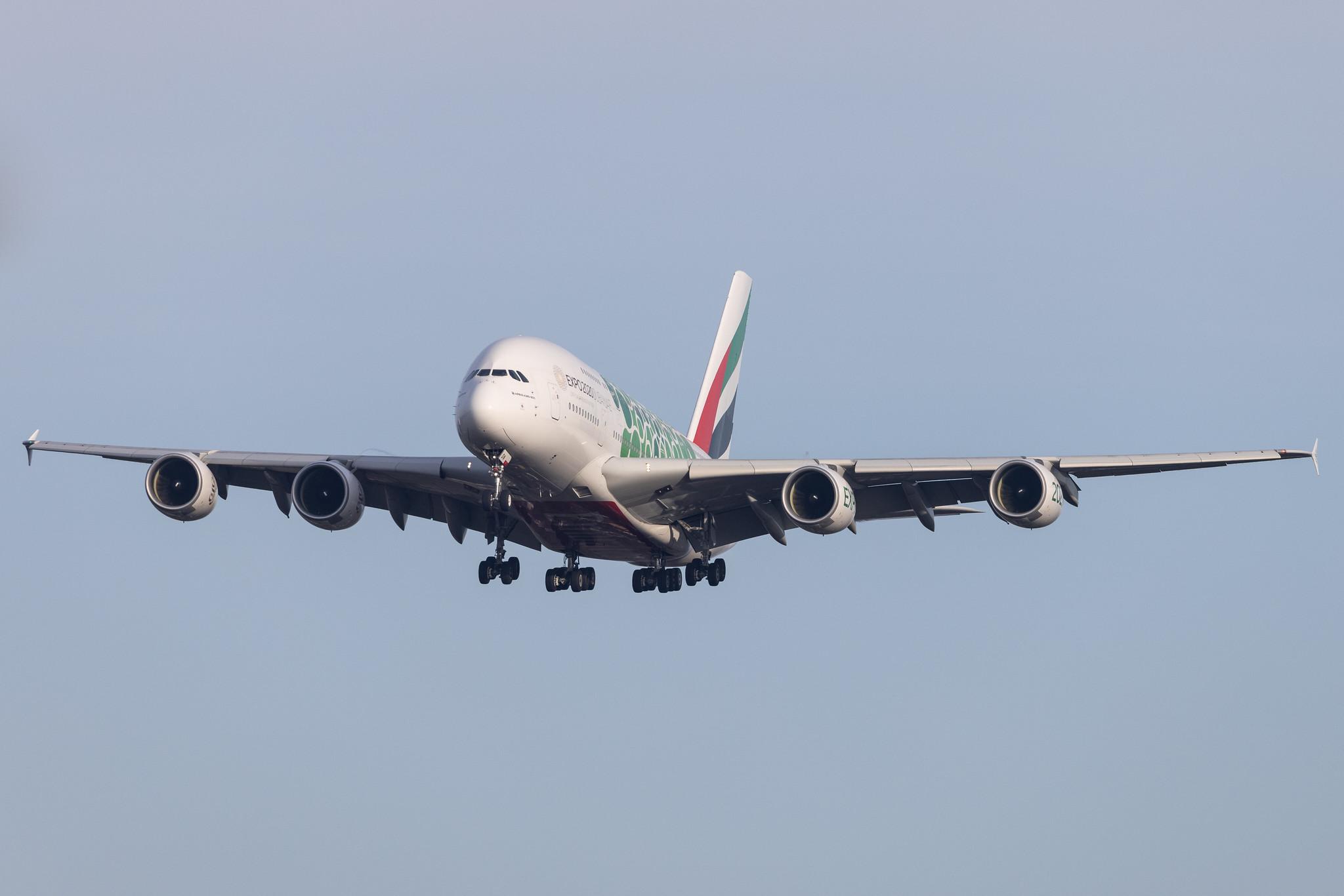 Hamburg Airport: Emirates (EK / UAE) |  Livery: Expo 2020 - Sustainability Livery |  Airbus A380-861 A388 | A6-EON | MSN 188