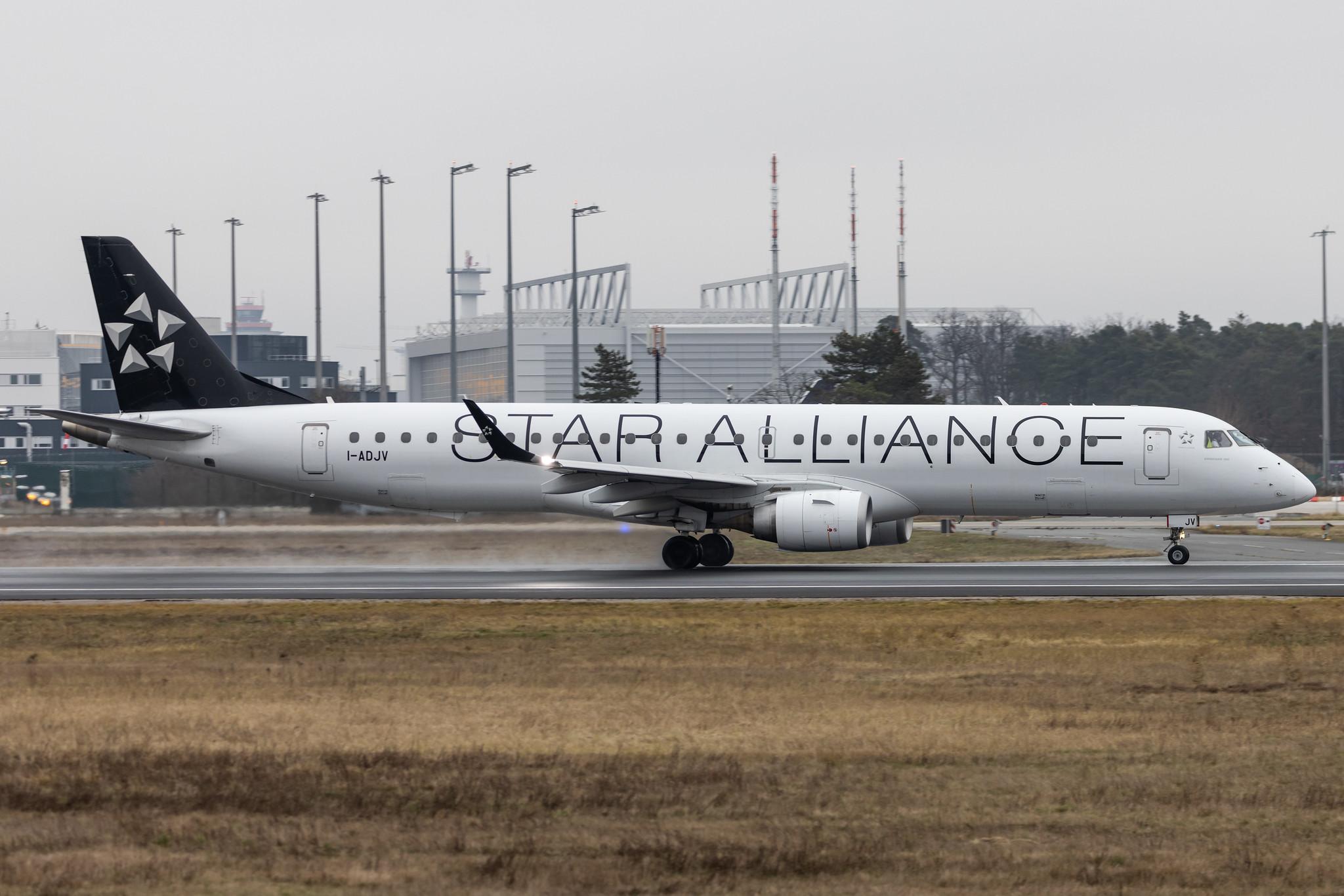 Frankfurt Airport: Air Dolomiti (EN / DLA) |  Livery: Star Alliance Livery |  Embraer E195LR E195 | I-ADJV | MSN 19000308