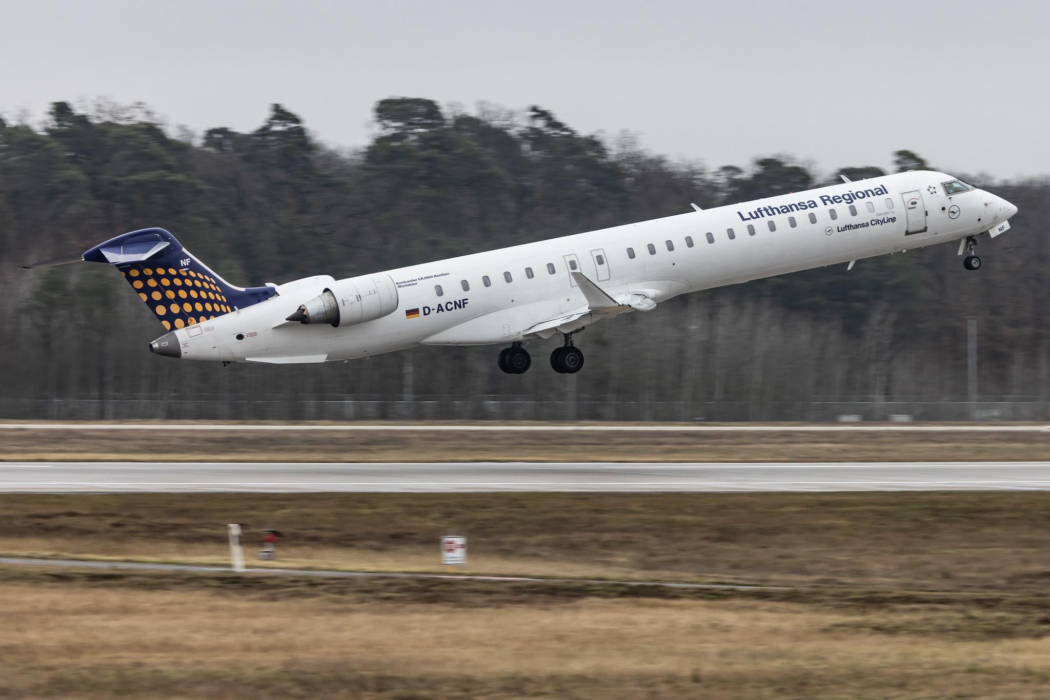 Frankfurt Airport: Lufthansa (LH / DLH) | Operator: Lufthansa CityLine |  Mitsubishi CRJ-900LR CRJ9 | D-ACNF | MSN 15243