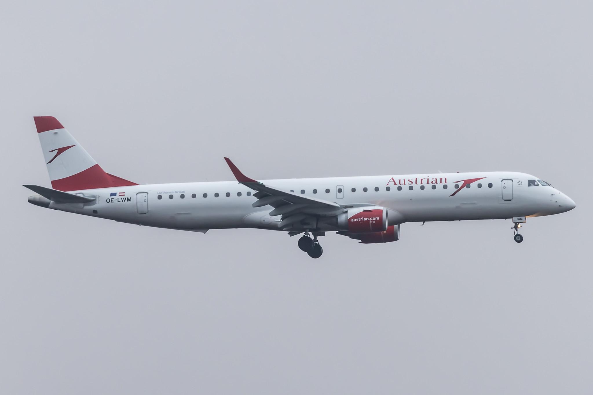 Frankfurt Airport: Austrian Airlines (OS / AUA) |  Embraer E195LR E195 | OE-LWM | MSN 19000542